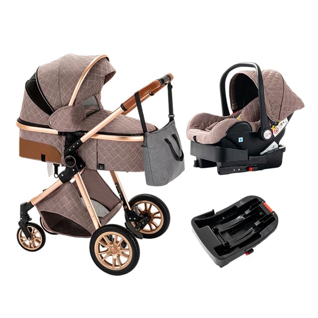 3-in-1 Standard Baby Stroller Travel System - Convertible Infant Pram, Portable Foldable Stroller with Reclining Seat for Newborns (Khaki) | Perfect for Shopping, Travel & Daily Walks with Your Baby