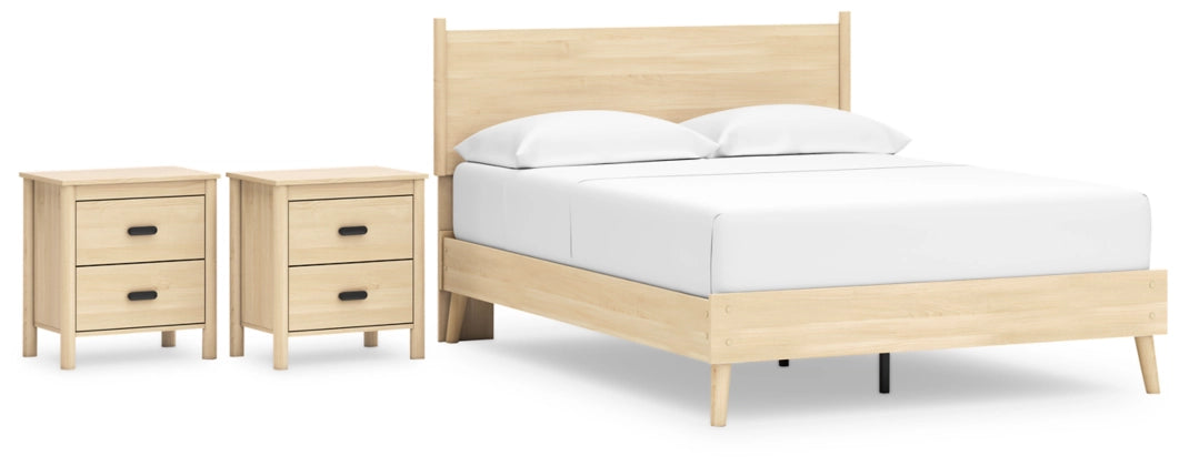 Cabinella Queen Size Platform Bed Frame with 2 Nightstands - Modern Wooden Bedroom Set for Small Spaces & Guest Rooms