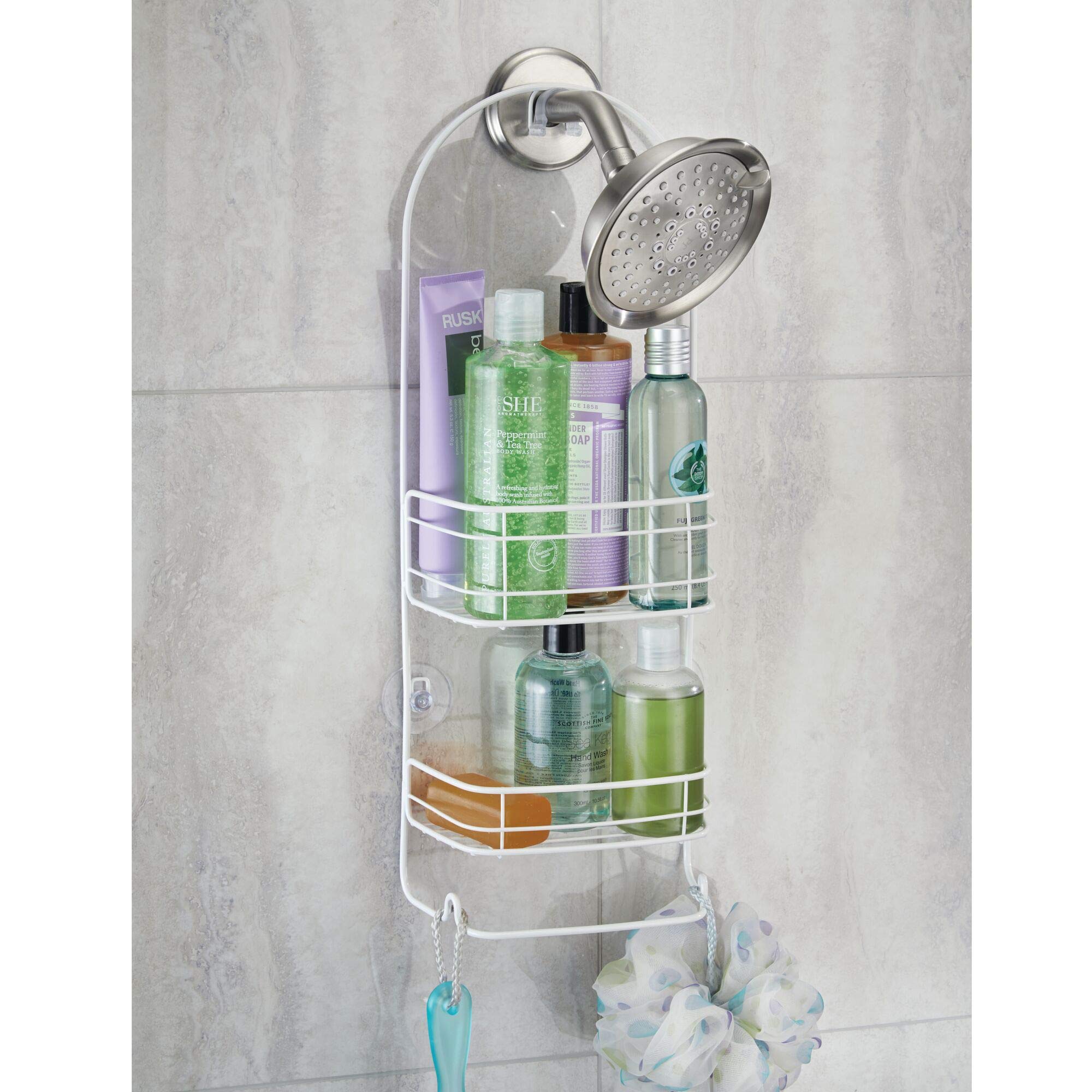 InterDesign 58652 Rondo White Shower Caddy - Hanging Bath Organizer for Shampoo, Conditioner, Soap & Bath Essentials - Perfect for Small Bathrooms & Dorm Showers