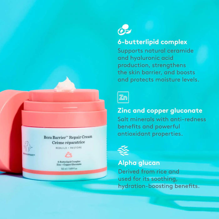 Drunk Elephant Bora Barrier™ Repair Cream with 6 Butterlipid Complex | Hydrating & Nourishing for Dry, Sensitive Skin | Perfect for Nighttime Skincare Routine & Post-Treatment Recovery