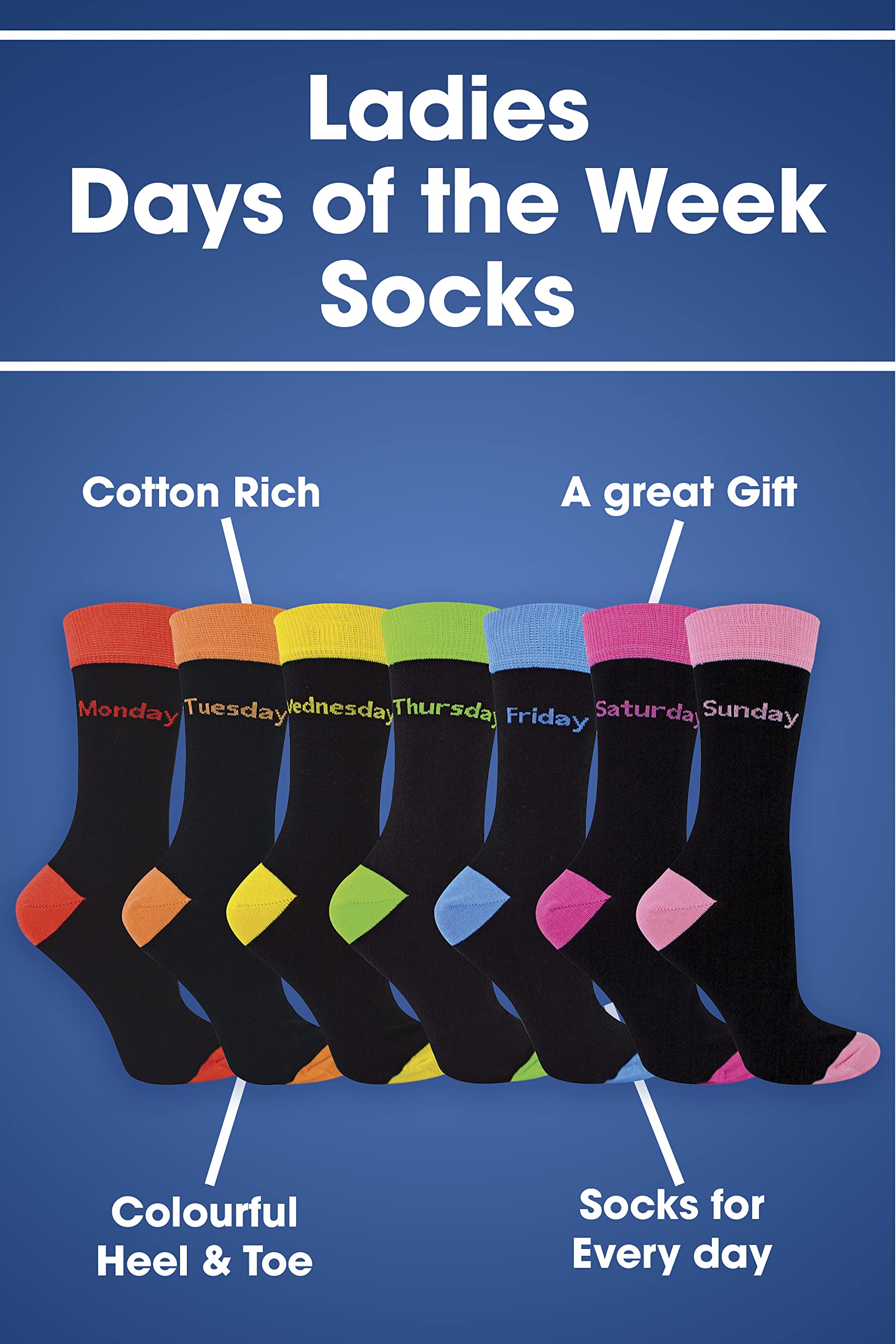 7 Pack Women's Days of the Week Socks - Novelty Dress Socks for Ladies | Fun & Comfortable Black Socks for Work, Gifts & Everyday Wear