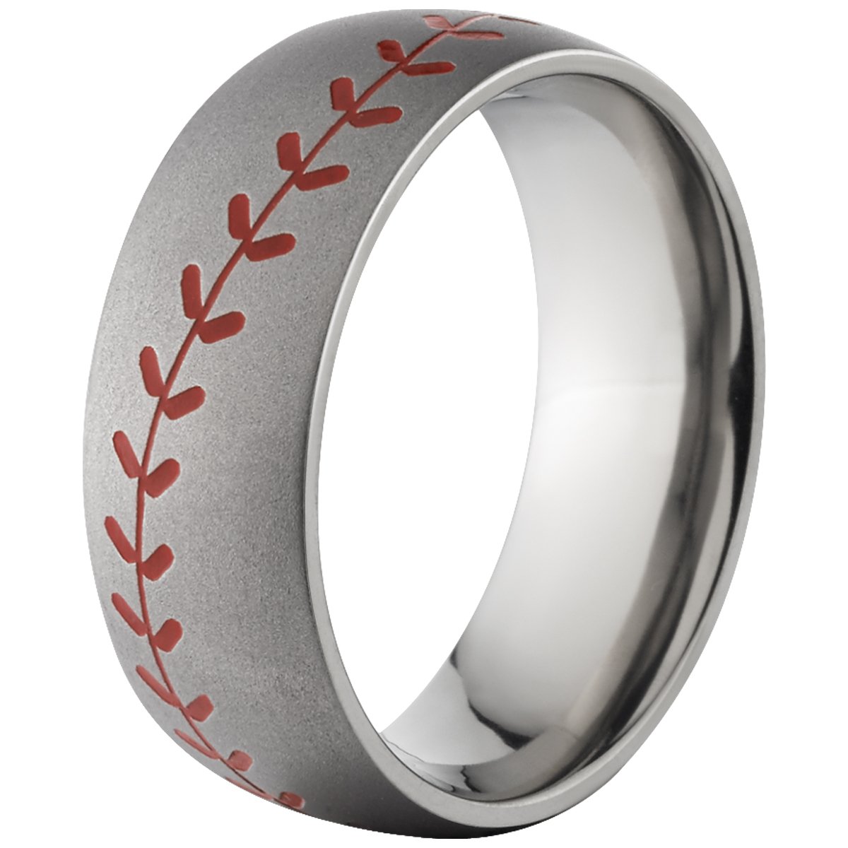 Titanium Baseball Ring with Red Stitching - Comfort Fit for Sports Fans