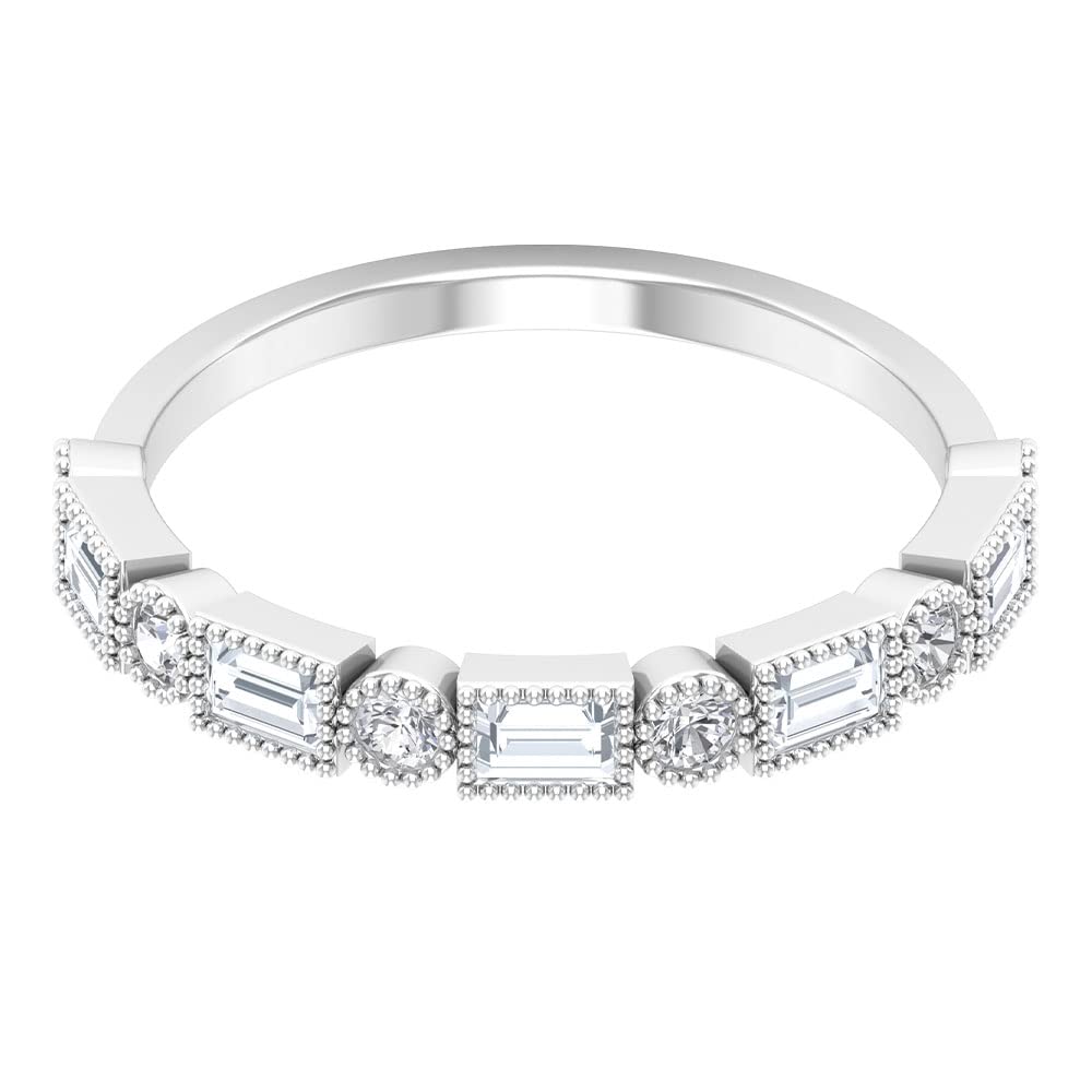 Moissanite Half Eternity Ring for Women - 14K Solid Gold Baguette & Round Cut Bezel Set Certified Moissanite Wedding Band - Perfect for Anniversary, Engagement, or Everyday Elegant Jewelry Gift