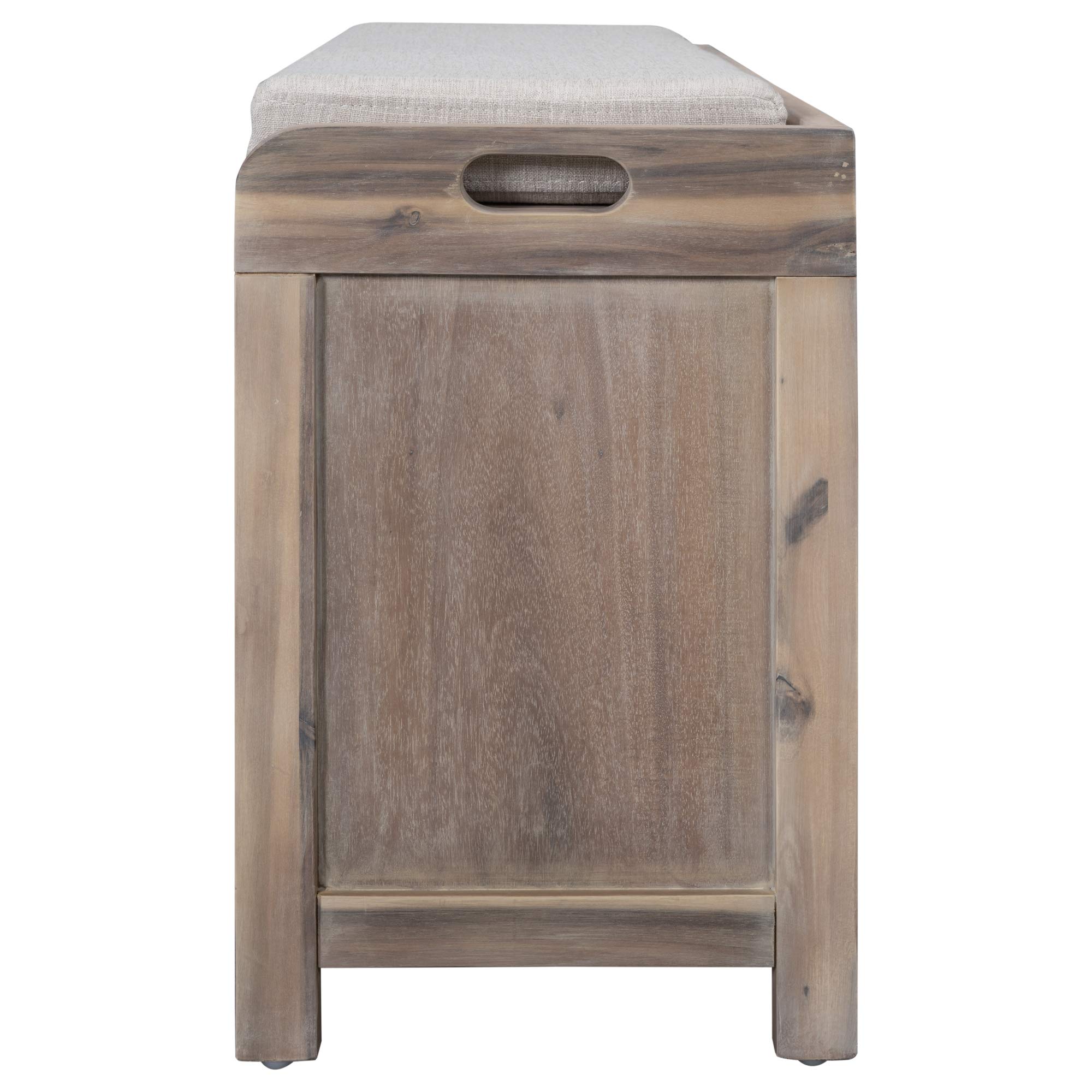 White Washed Storage Bench with Removable Basket & 2 Drawers - Fully Assembled Entryway Shoe Bench with Cushion for Hallway, Living Room & Bedroom - Perfect for Organizing Shoes, Coats & Home Decor