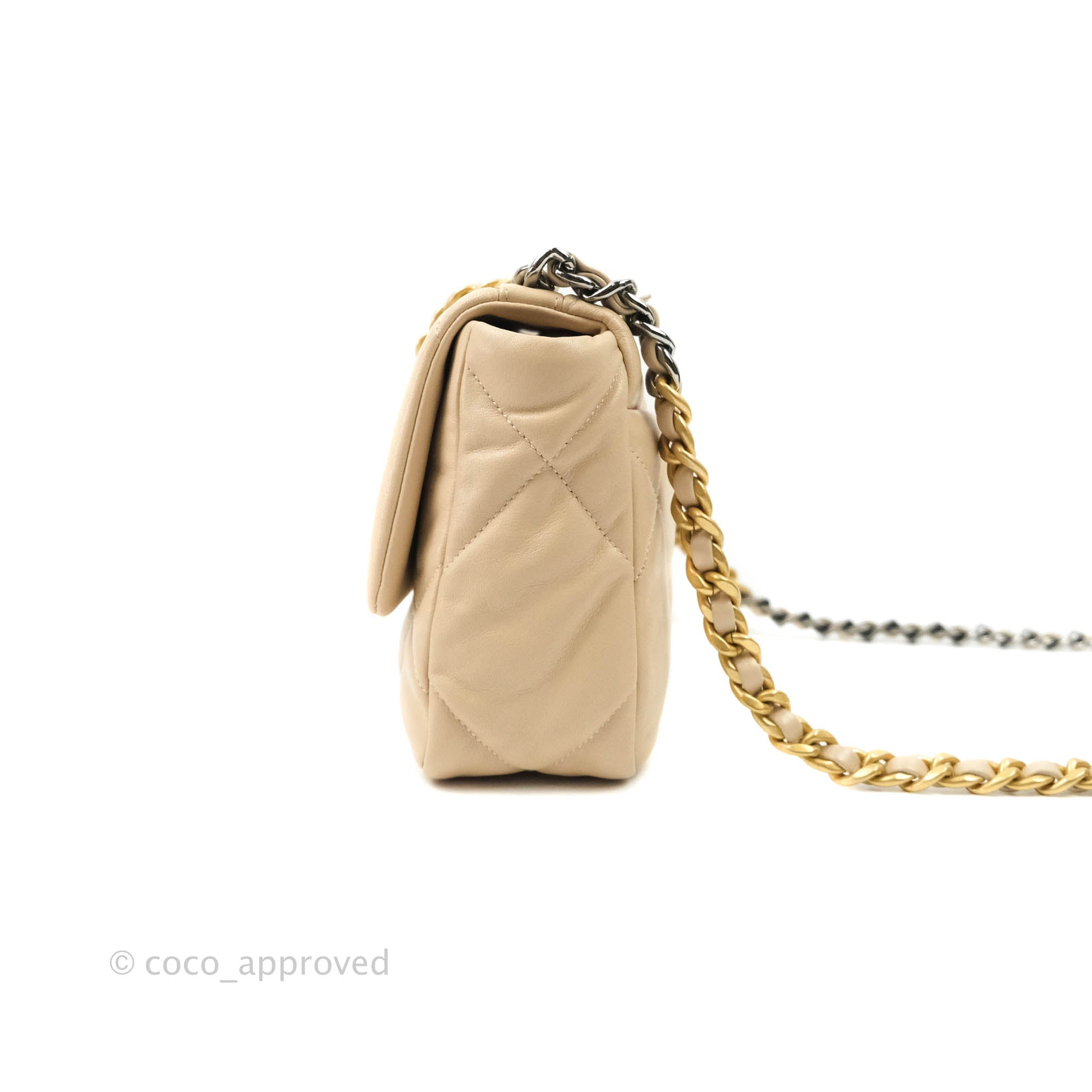 Chanel 19 Small Beige Flap Bag with Mixed Gold & Silver Hardware - Luxury Crossbody Bag for Women, Perfect for Date Night & Special Occasions