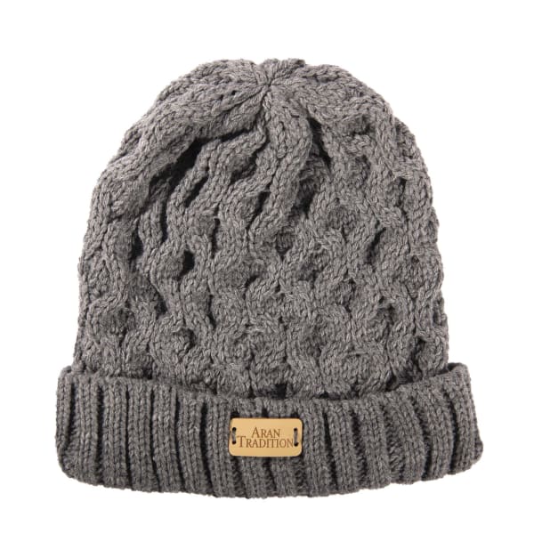 Aran Cable Knit Beanie Hat for Men & Women - Soft Wool Winter Hat in Steel Grey Mix - Perfect for Outdoor Activities, Skiing, and Cold Weather Fashion