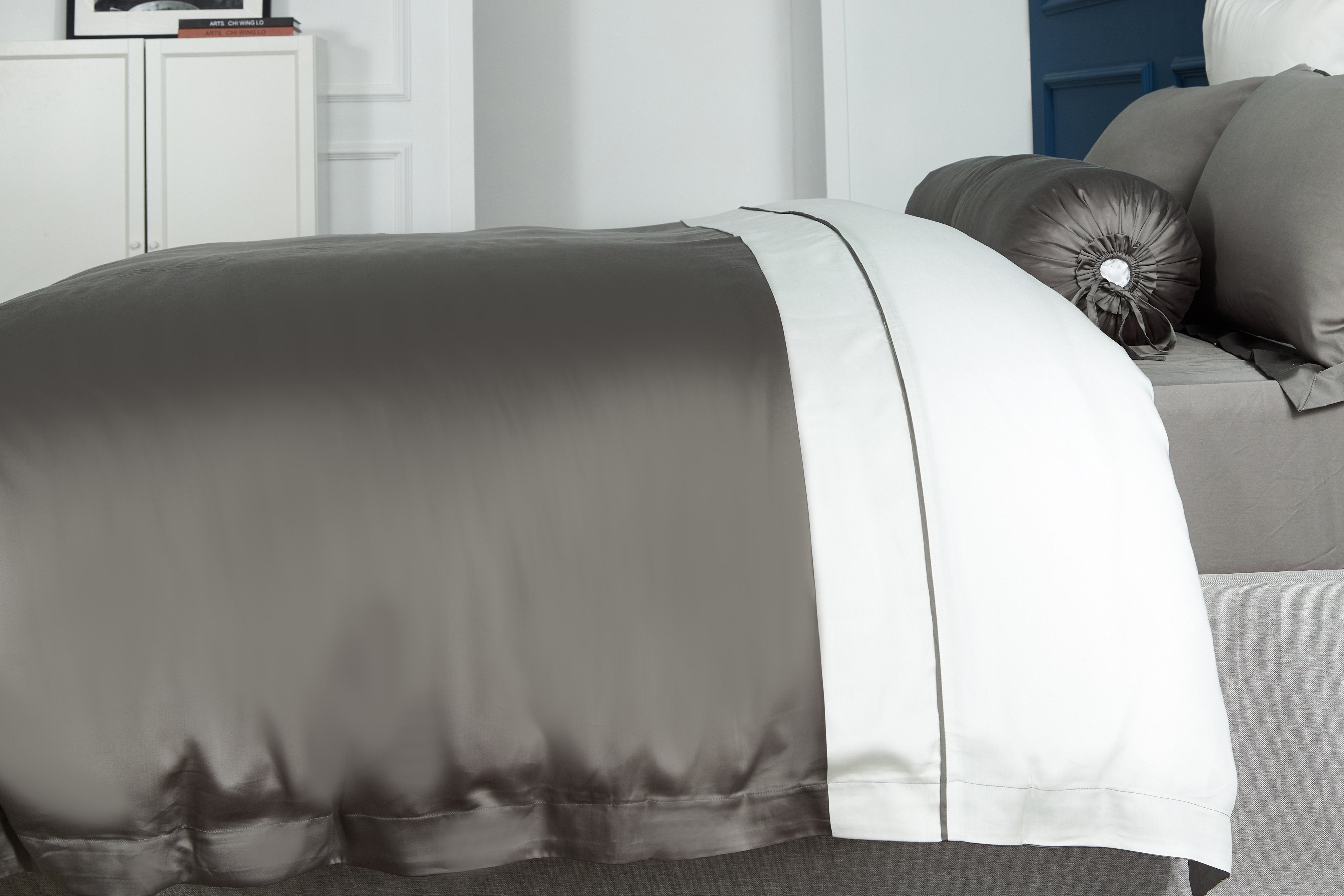 Premium TENCEL™ LF Steel Gray Fitted Sheet Set - Queen Size, Ultra Soft & Breathable Bed Sheets for Luxury Hotels & Home Bedrooms