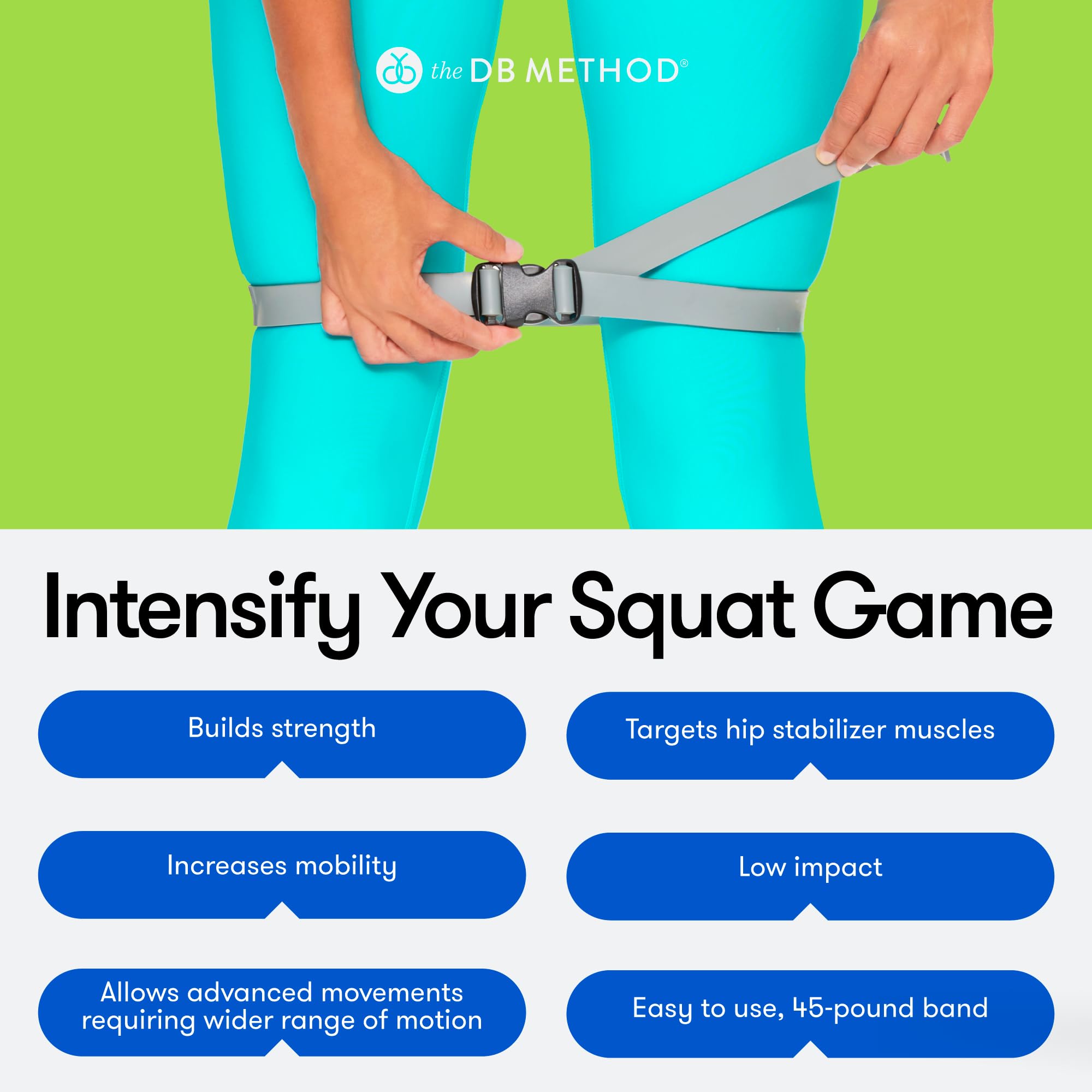 DB Method DreamBand Pro Squat Resistance Band - Low Impact Workout Band for Hip Stabilizer Muscles & Glute Activation | Home Gym Equipment for Perfect Squat Form | Ideal for Home Workouts, Physical Therapy & Fitness Training