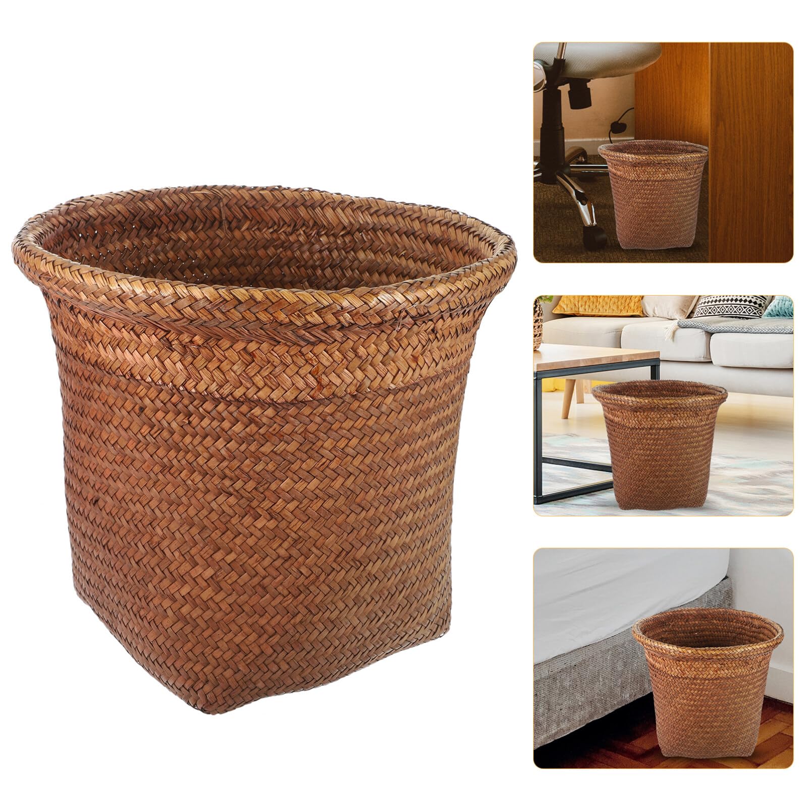 NUOBESTY Woven Rattan Trash Can with Motion Sensor - Slim Waste Basket for Kitchen, Bathroom, Bedroom & Office - Eco-Friendly Planter Bin for Home Decor & Organization