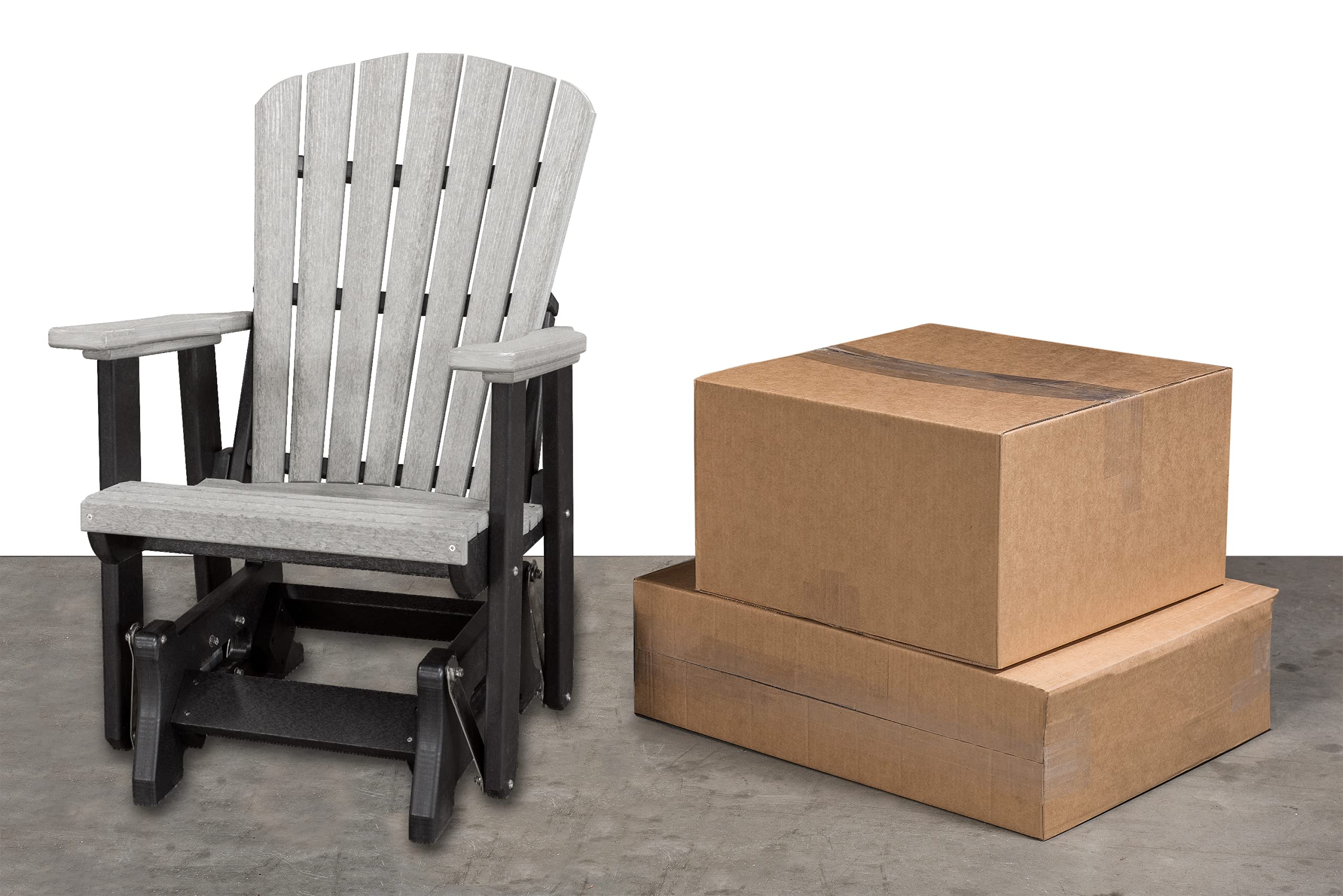 Black & Light Gray Slat Fan Back Poly Adirondack Glider - Outdoor Patio Chair for Garden, Deck, Poolside & Porch Relaxation