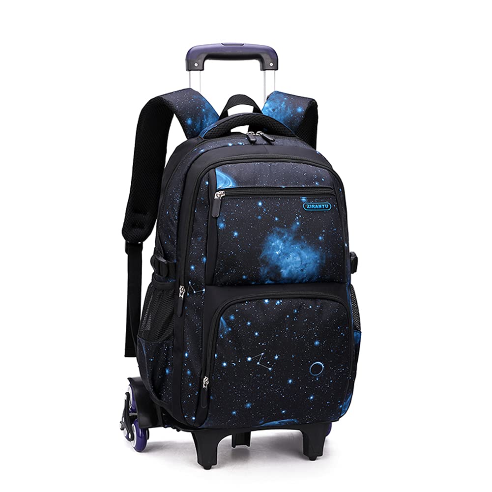VIDOSCLA Galaxy Rolling Backpack for Kids & Teens - 6-Wheel School Book Bag with Trolley Handle - Perfect for Elementary Students, Boys & Girls - Great for School, Travel & Daily Commute