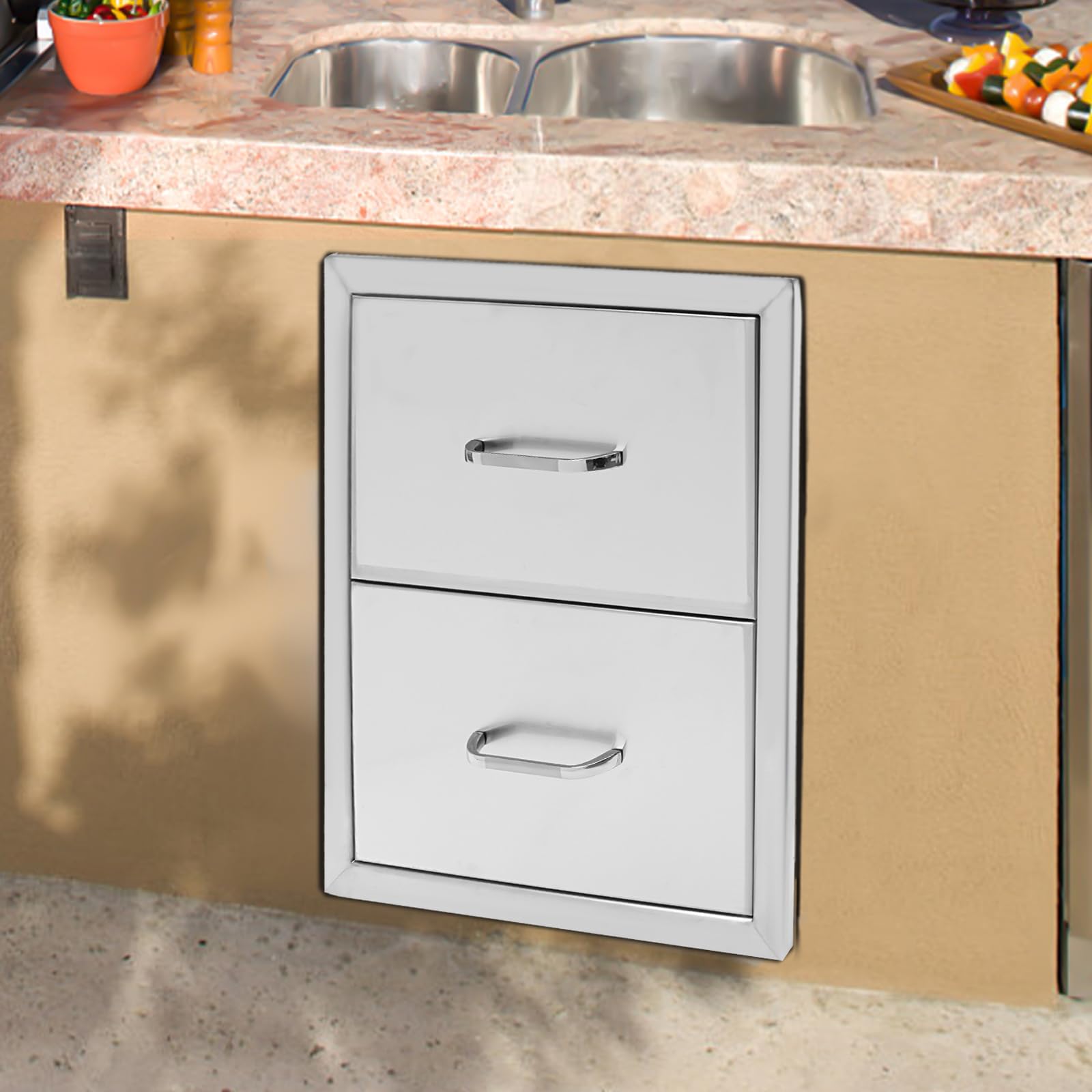 Stainless Steel BBQ Island Drawers with Recessed Handle - Flush Mount Outdoor Kitchen Drawers for Patio Grill Station (18