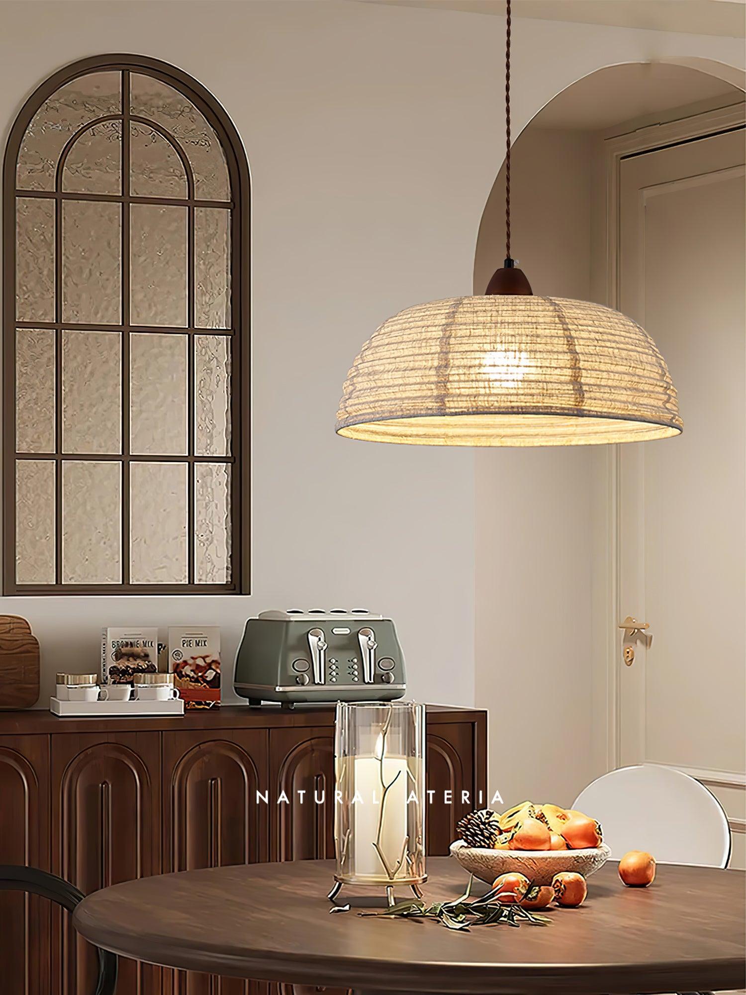 Modern Fabric Pendant Lamp - Handwoven Rattan Hanging Light for Dining Room, Bedroom, Living Room & Kitchen | Boho Chic Ceiling Fixture with Warm Ambient Lighting