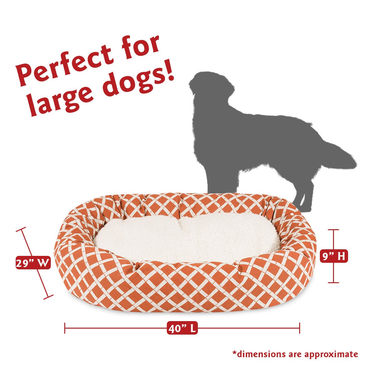 40 Inch Burnt Orange Bamboo Sherpa Dog Bed - Cozy & Eco-Friendly Pet Bed for Large Dogs, Perfect for Living Room, Bedroom, or Crate