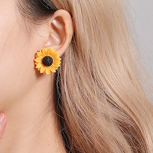 Handmade Sunflower Pearl Resin Necklace and Earrings Set - Boho Long Drop Pendant Choker with Matching Floral Earrings for Women & Girls | Perfect for Weddings, Parties & Everyday Boho Fashion