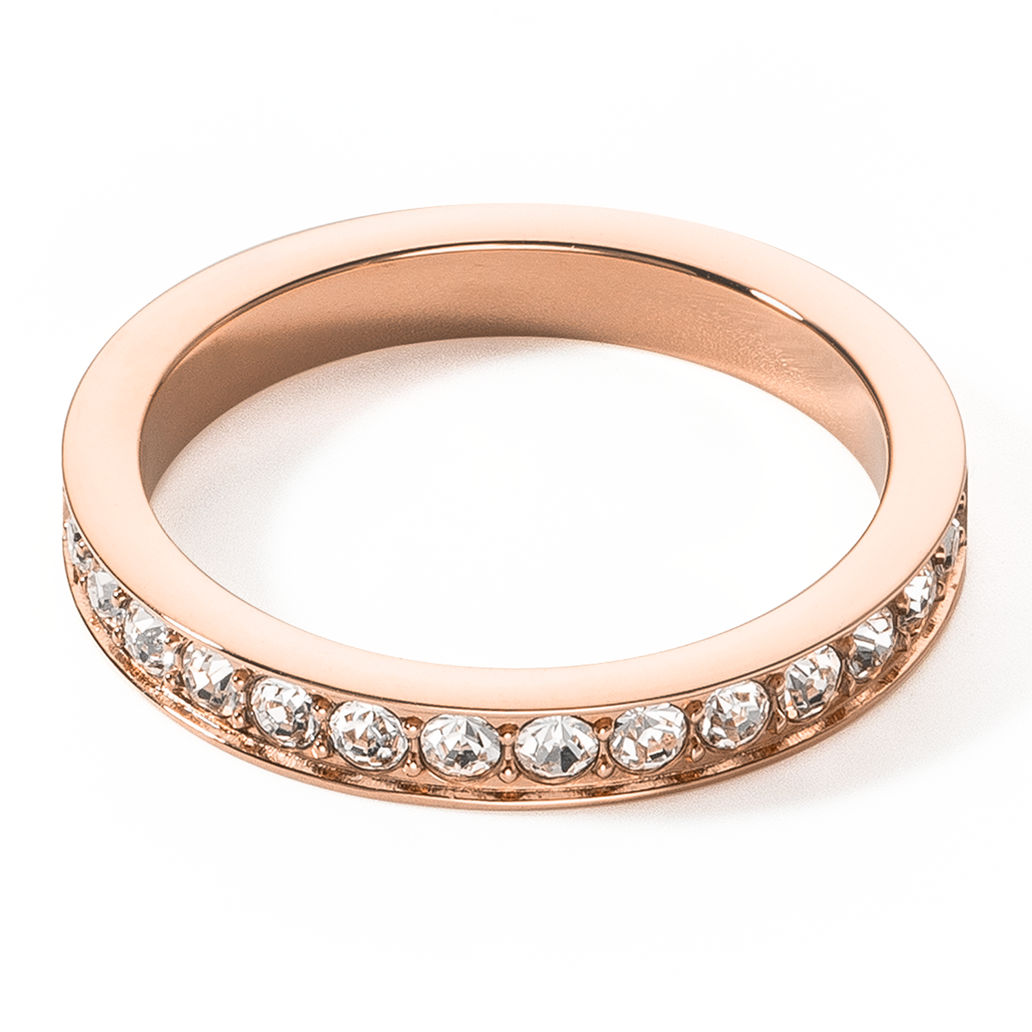 Stainless Steel Rose Gold Crystal Ring - Elegant Slim Band with Sparkling Crystals for Women - Perfect for Weddings, Anniversaries, and Special Occasions
