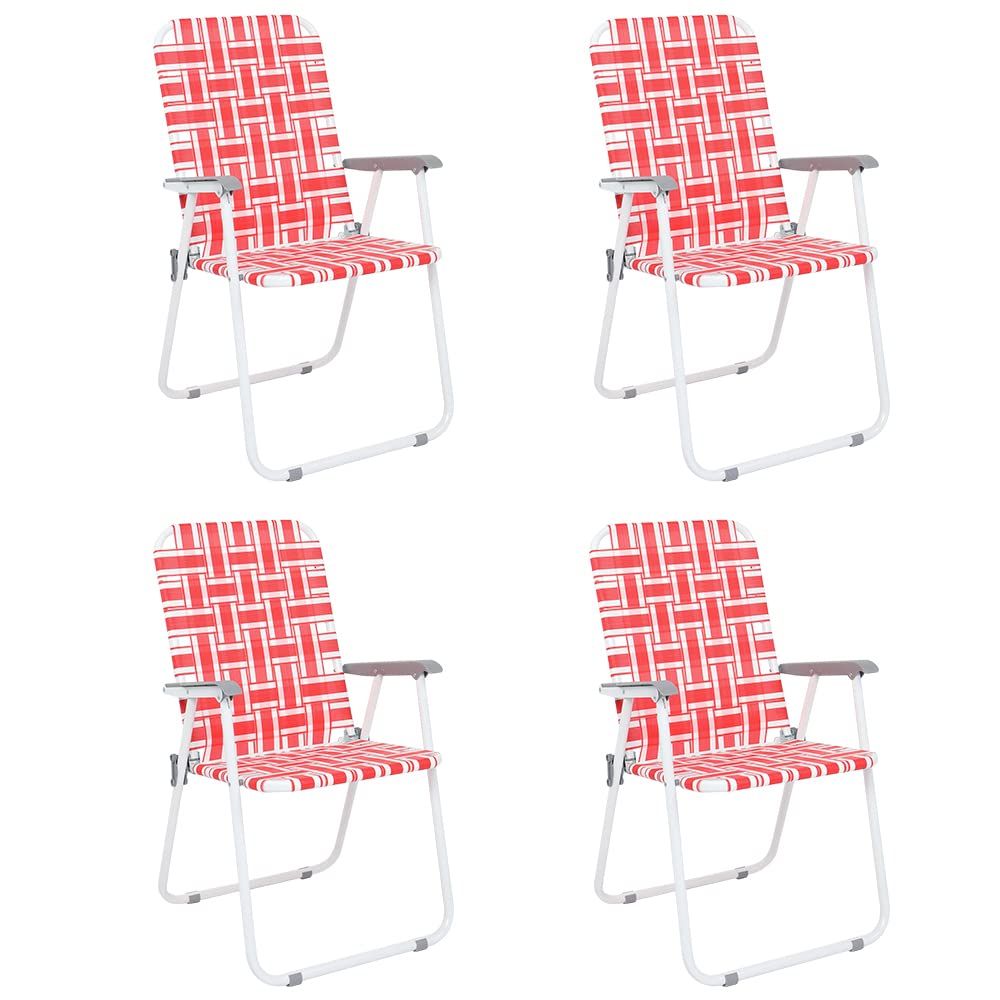 VINGLI 2-Pack Folding Lawn Chairs for Patio, Outdoor, Beach, Yard & Garden - Portable Webbed Dining Chairs (Red, Classic) - Perfect for Picnics, Camping & Backyard Relaxation