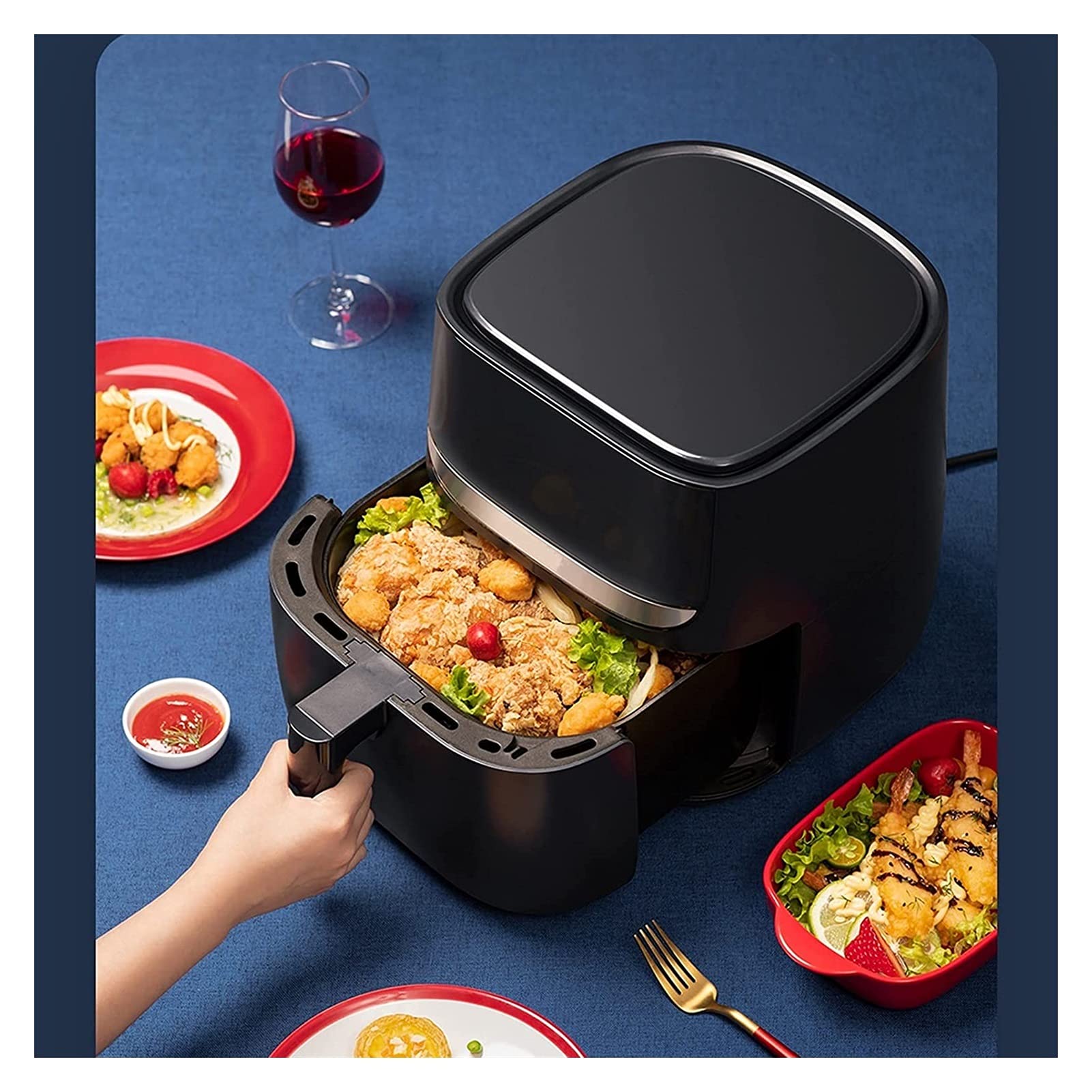 HHWKSJ 6L Air Fryer Oven - 4-in-1 Oil-Free Cooker with Roasting, Toasting, Crisping, Dehydrating & Warming Functions - Perfect for Healthy Cooking, Meal Prep & Family Dinners - Black