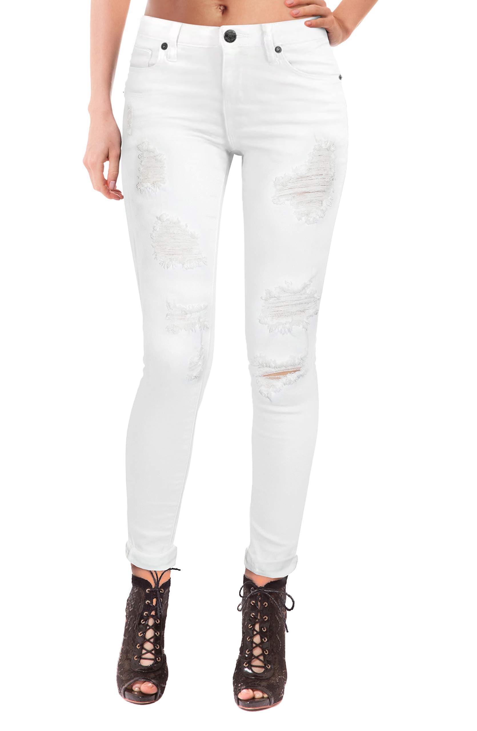 Hybrid & Company Women's Butt Lift Super Comfy Stretch Ripped Skinny Jeans - High Waisted Slim Fit Denim Pants for Casual Wear & Night Out