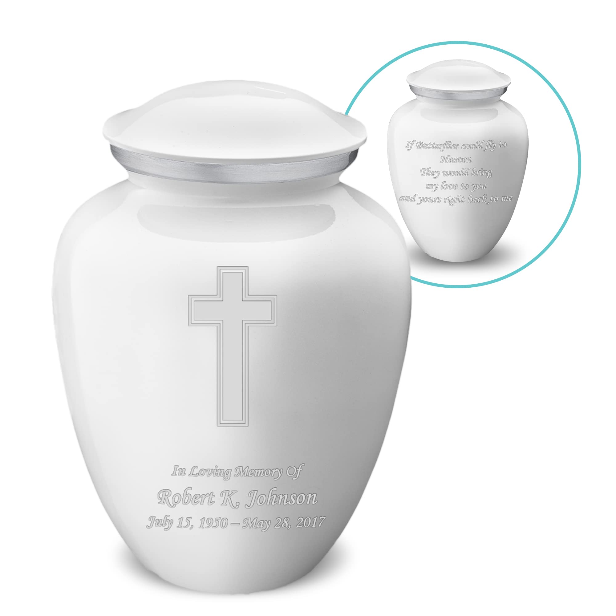 Elegant White Cremation Urn for Ashes - Personalized Double Side Engraved Funeral Urn for Adults, Men & Women - Holds 200 lbs - Perfect for Memorial Services & Home Display