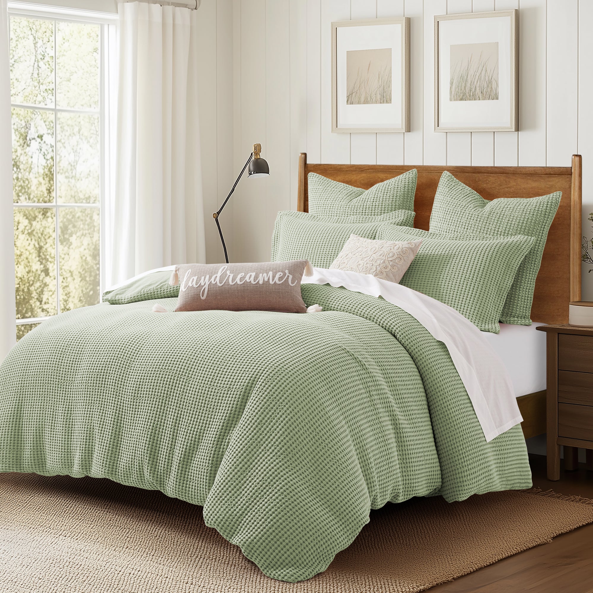 Mills Waffle Duvet Cover Set - Soft Textured Bedding for Cozy Comfort - Perfect for Master Bedroom, Guest Room & Dorm Decor