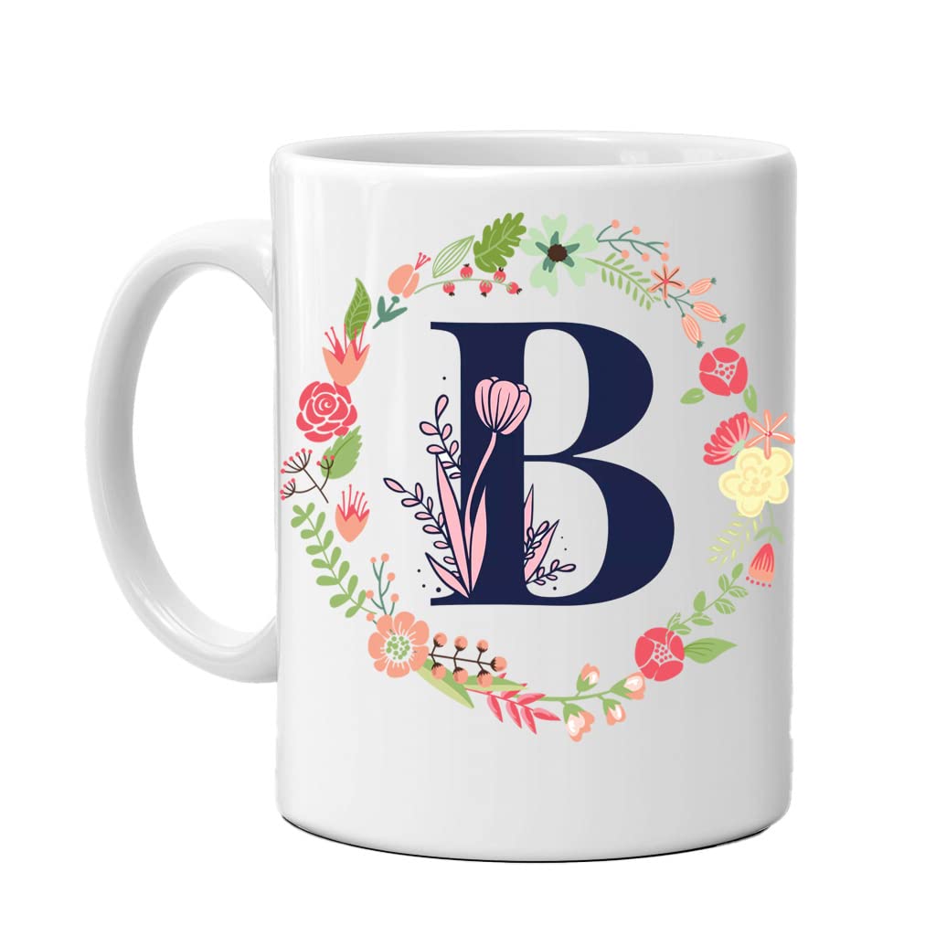 GIREESHM Ceramic Coffee Mug with Letter B Print - 350ML White Coffee Cup for Home, Office, or Gift - Perfect for Tea, Coffee, and Hot Beverages
