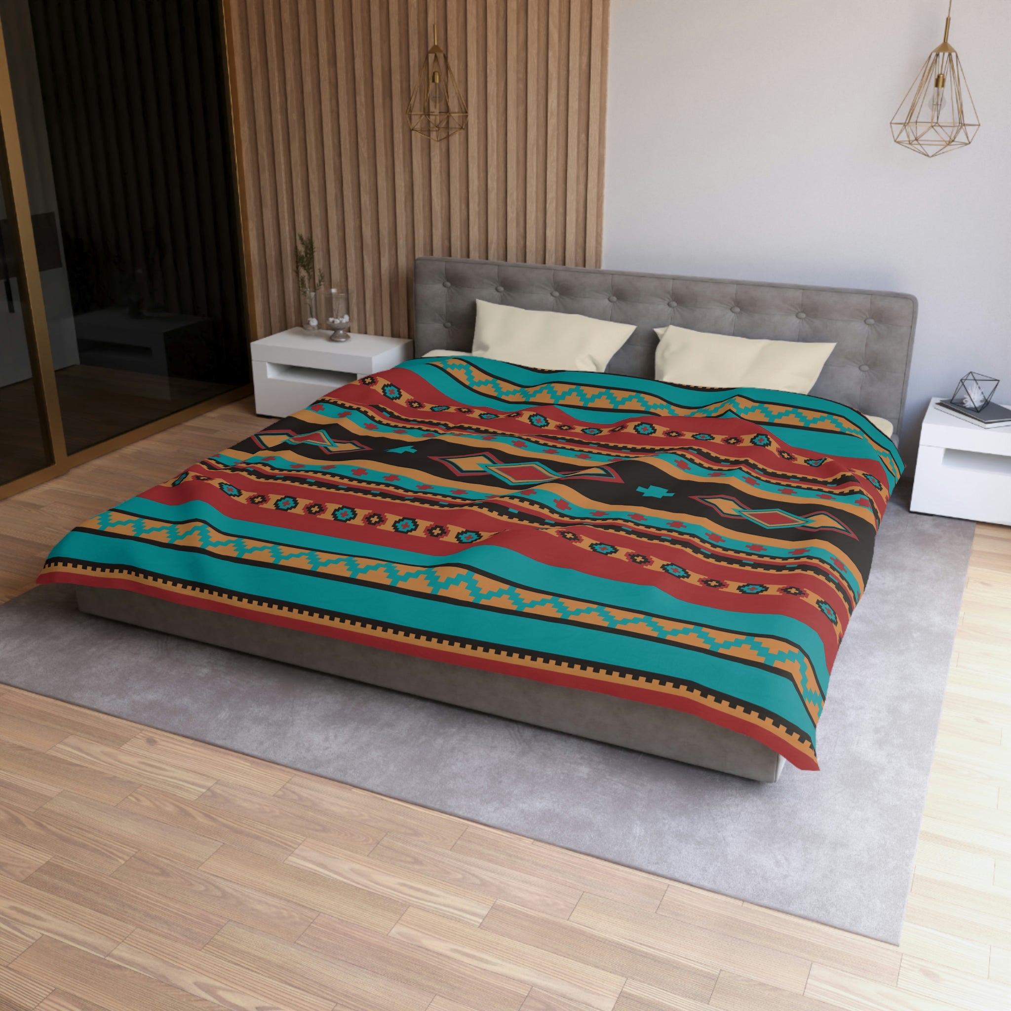 Southwestern Microfiber Duvet Cover - Desert Jewel Pattern Rustic Bedding Set for Queen/King Size - Soft Breathable Bedroom Decor for Cozy Cabin, Farmhouse or Boho Chic Home