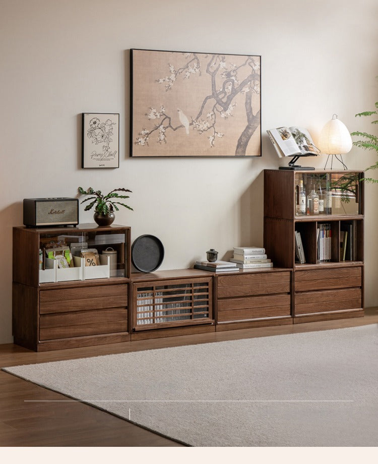 Premium Black Walnut Solid Wood Modular Bookcase - Customizable Storage Shelf for Home Office, Living Room & Library Organization