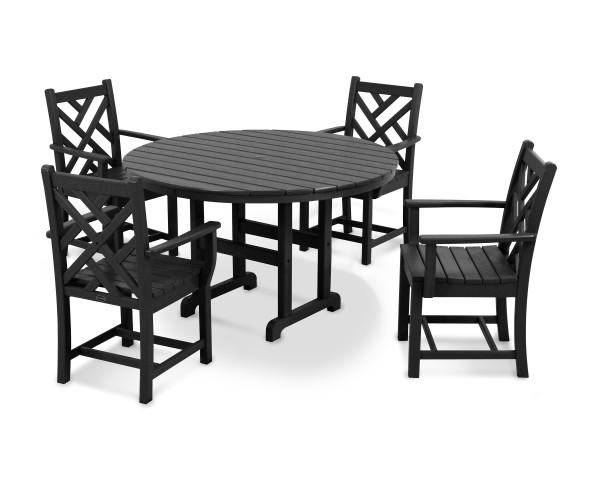 Polywood Black Chippendale 5-Piece Outdoor Dining Set - Round Arm Chairs for Patio, Garden & Backyard - Weather-Resistant & Durable Furniture
