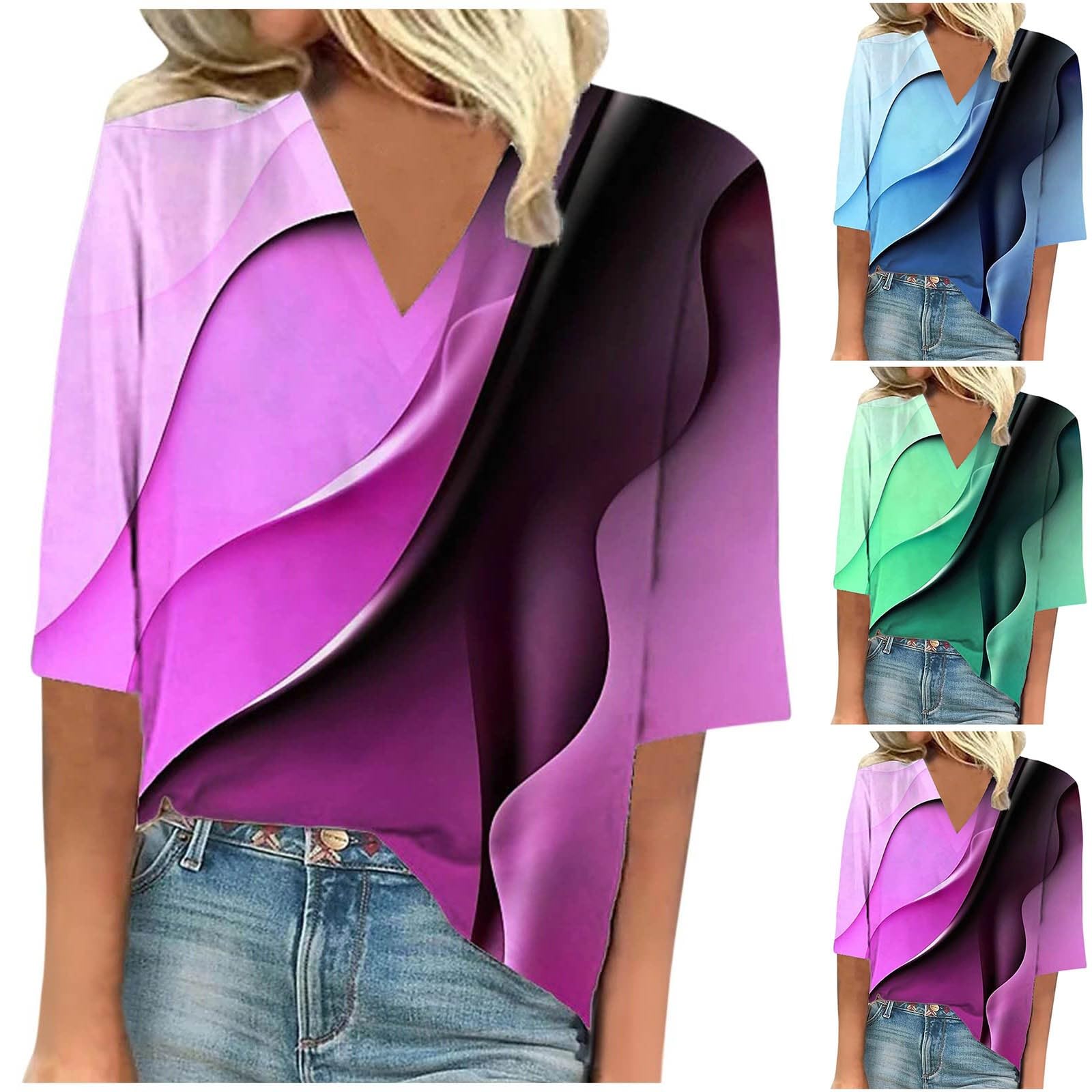 FunAloe Women's Summer Floral T-Shirts - Loose Fit 3/4 Sleeve Casual Tunic Tops for Women | Perfect for Beach Outings, Summer Picnics & Casual Office Wear
