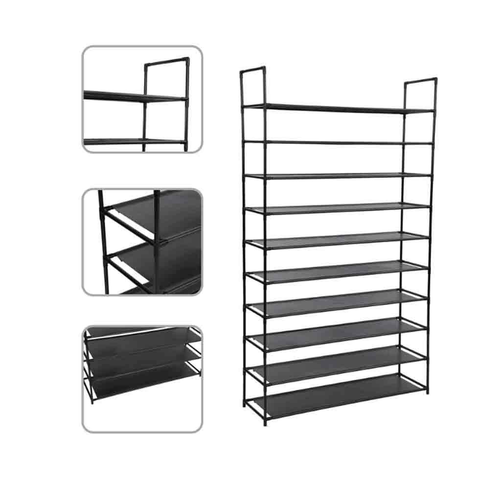 10-Tier Non-Woven Fabric Shoe Rack with Handle - Space Saving Shoe Storage Cabinet Organizer for Home, Dorm, Closet - Easy Assembly Black Shoe Shelf for Sneakers, Boots & Heels