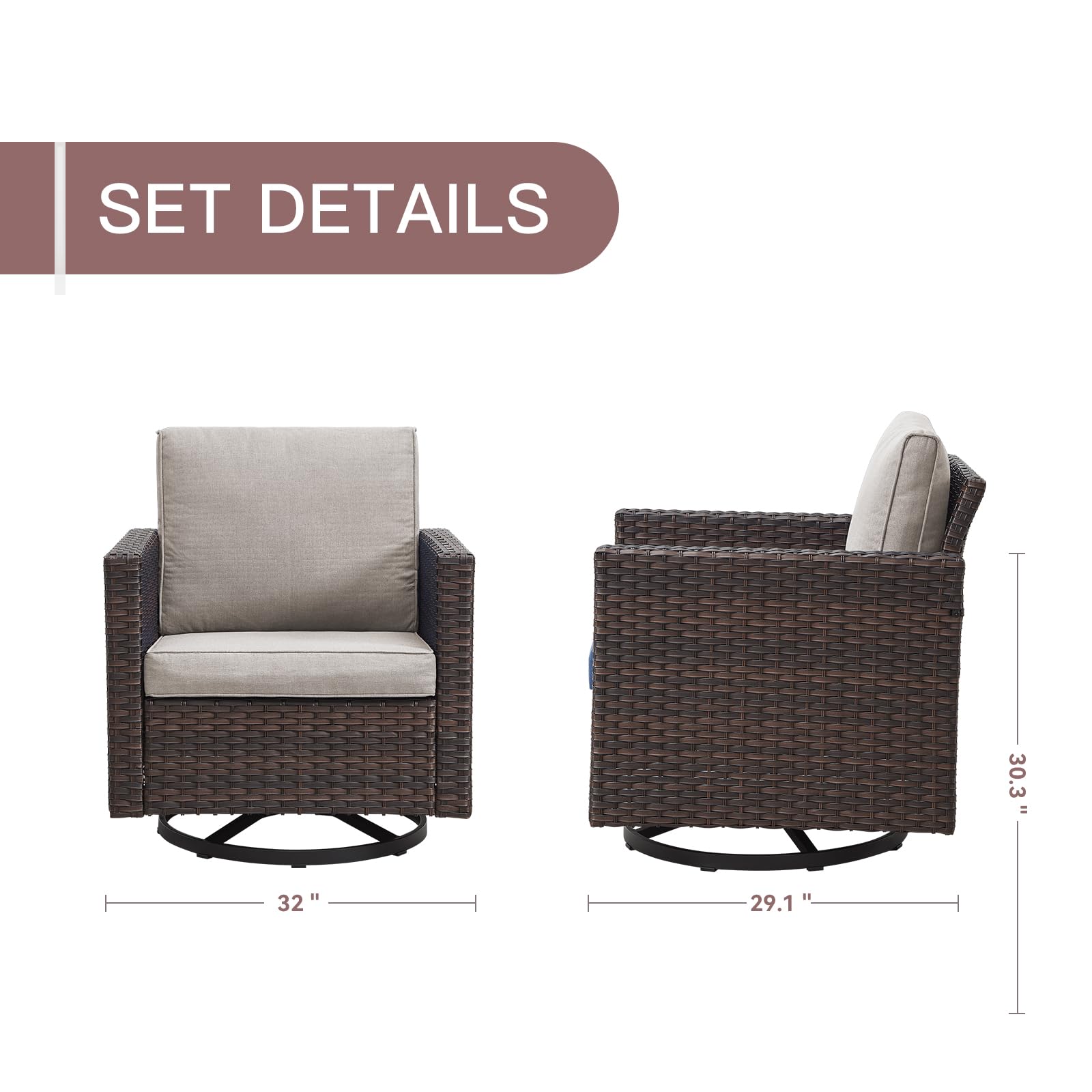 HUMMUH 2-Piece Outdoor Swivel Rocking Chairs Set, PE Wicker Patio Glider Chairs for Porch, Balcony, Deck & Garden - Perfect for Relaxing, Sunbathing & Outdoor Entertaining