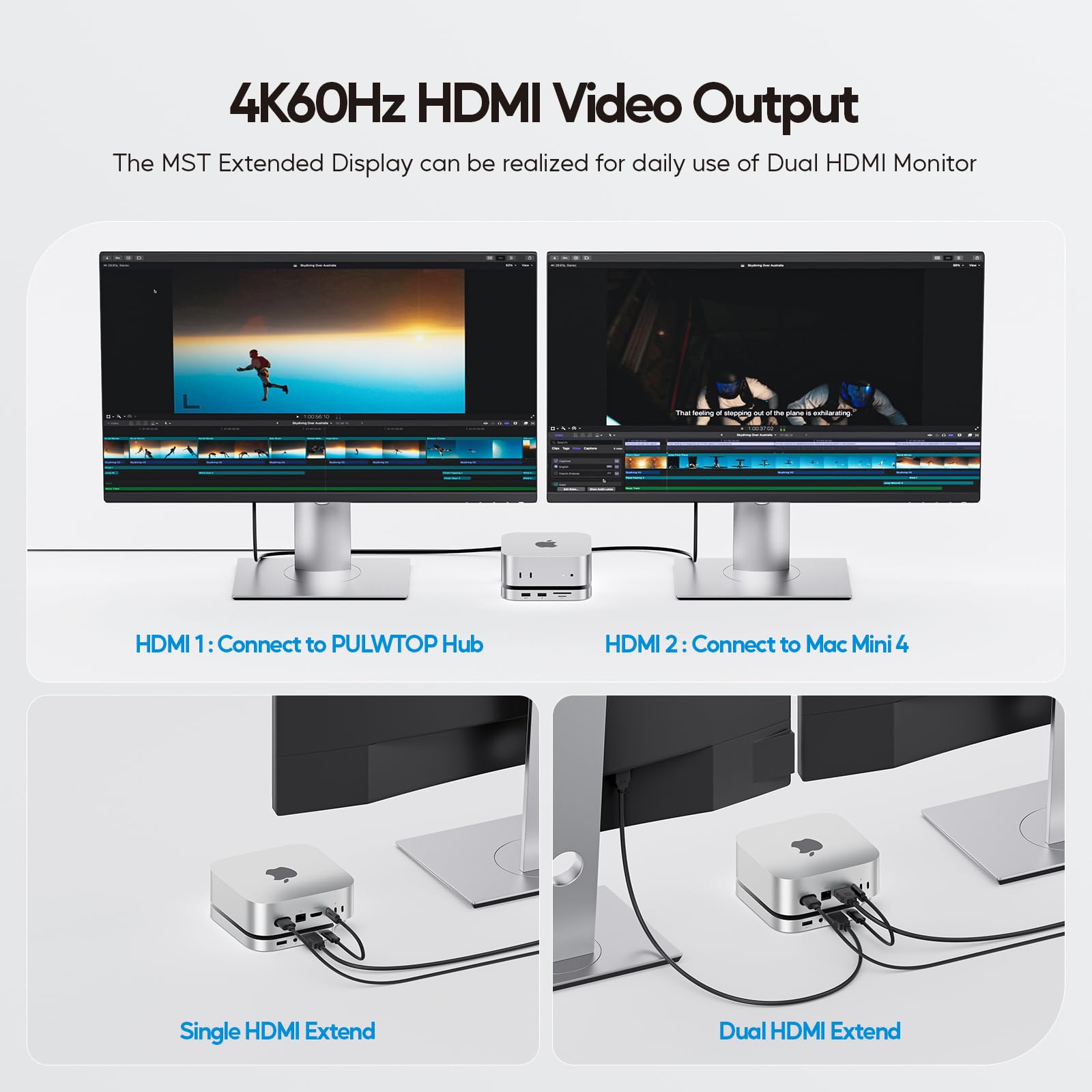 Mac Mini M4 Hub Stand with 4TB M.2 SSD Enclosure (SSD Not Included) - Mac Mini M4/M4 Pro Dock with HDMI 4K 60Hz, USB C Hub for 2024 Mac Mini - 3 USB A 2.0 Ports, SD/TF Card Reader, 3.5mm Audio Jack - Perfect for Home Office, Gaming & Media Center Setup