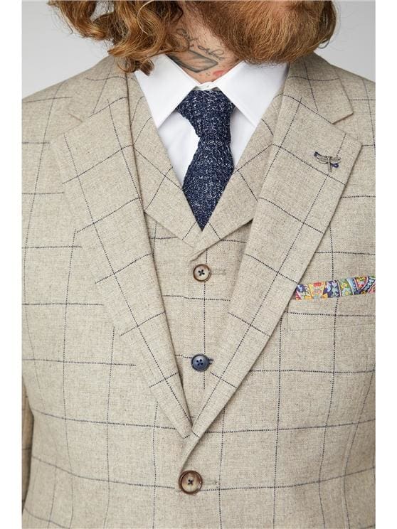 Gibson Wylam Stone Windowpane 3 Piece Tweed Suit for Men - Classic British Style Wool Blazer, Vest & Pants Set - Perfect for Weddings, Business Meetings & Formal Events