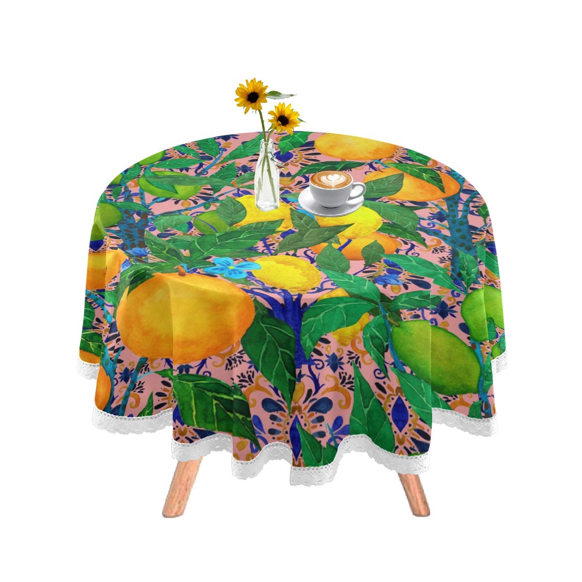 DOMIKING 60 Inch Round Tablecloth - Washable Polyester Citrus Tree Design for Holiday Dinner, Parties, Wedding & Outdoor Dining Decor