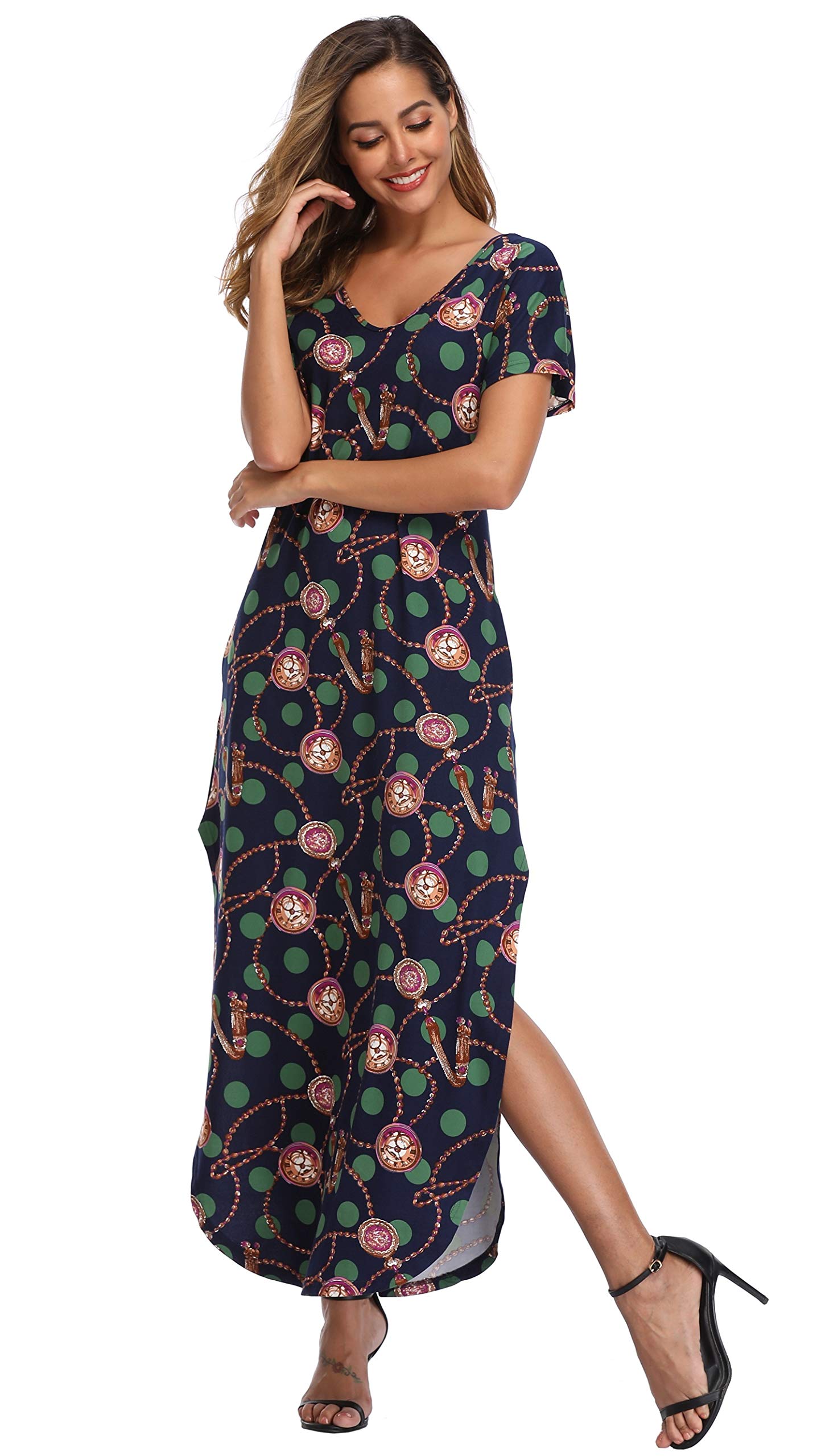 Floral Print Women's Maxi Dress - Long Casual Summer Beach Dress with Pockets for Outdoor Parties, Vacations & Boho Style Outfits