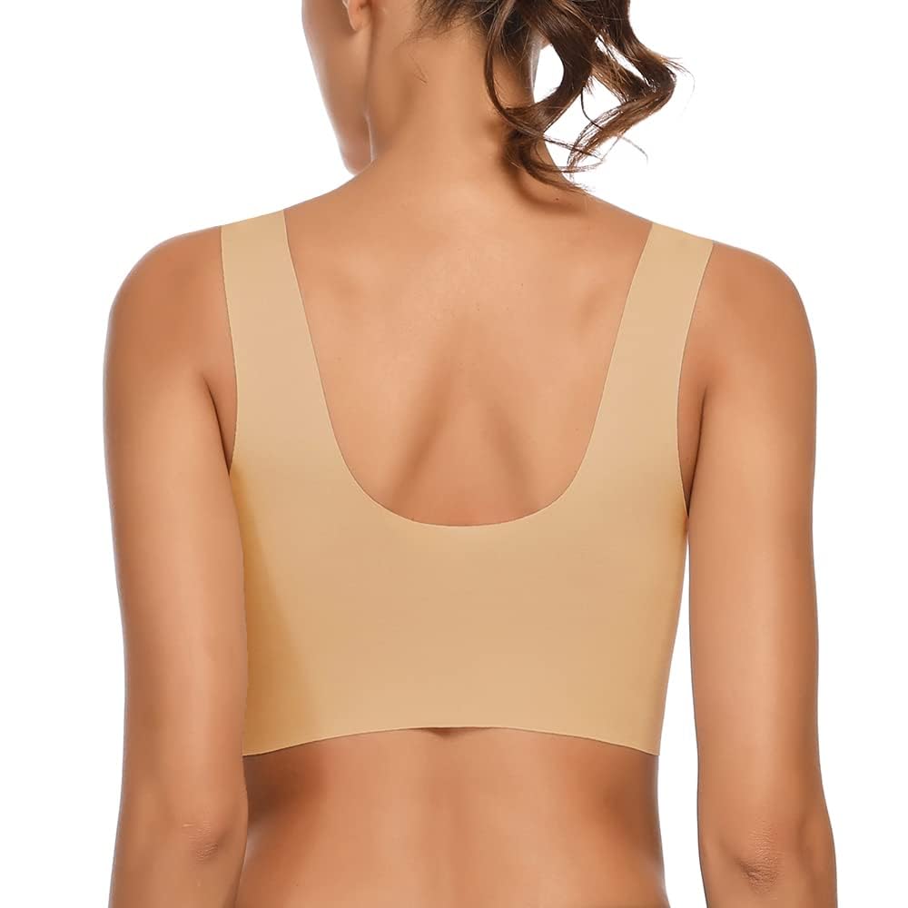 WOWENY Wireless Comfort Bras for Women - Seamless Soft Padded Support Bra with Breathable Mesh, Smoothing Back Design | Perfect for Yoga, Workout & Everyday Wear