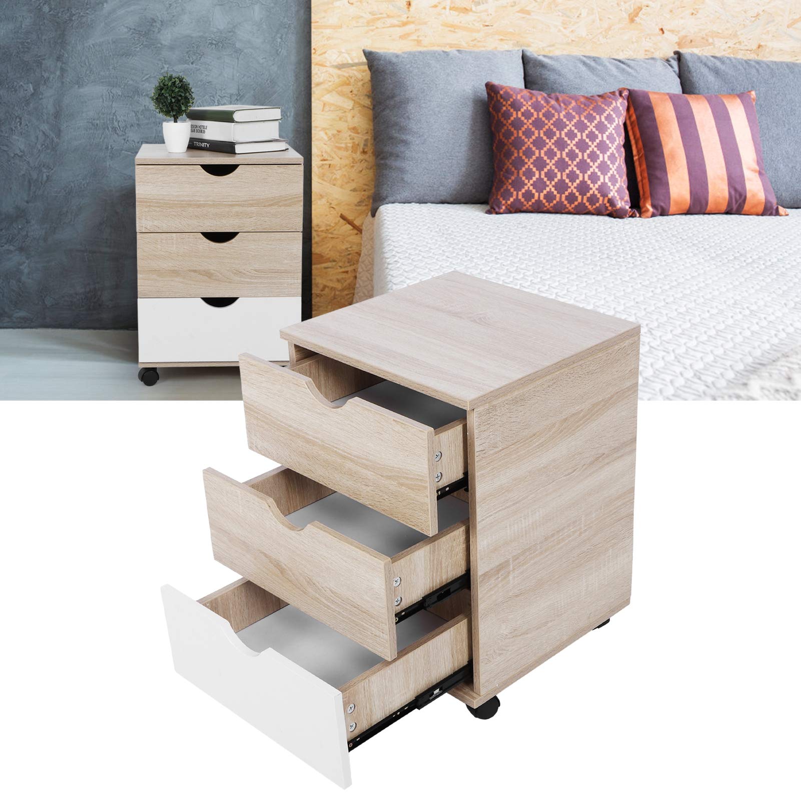 EVTSCAN Mobile Nightstand with 3 Drawers - Rolling Bedside Table, File Storage Cabinet for Bedroom, Home Office & Small Spaces - Perfect for Apartment Living, Dorm Rooms & Guest Bedrooms