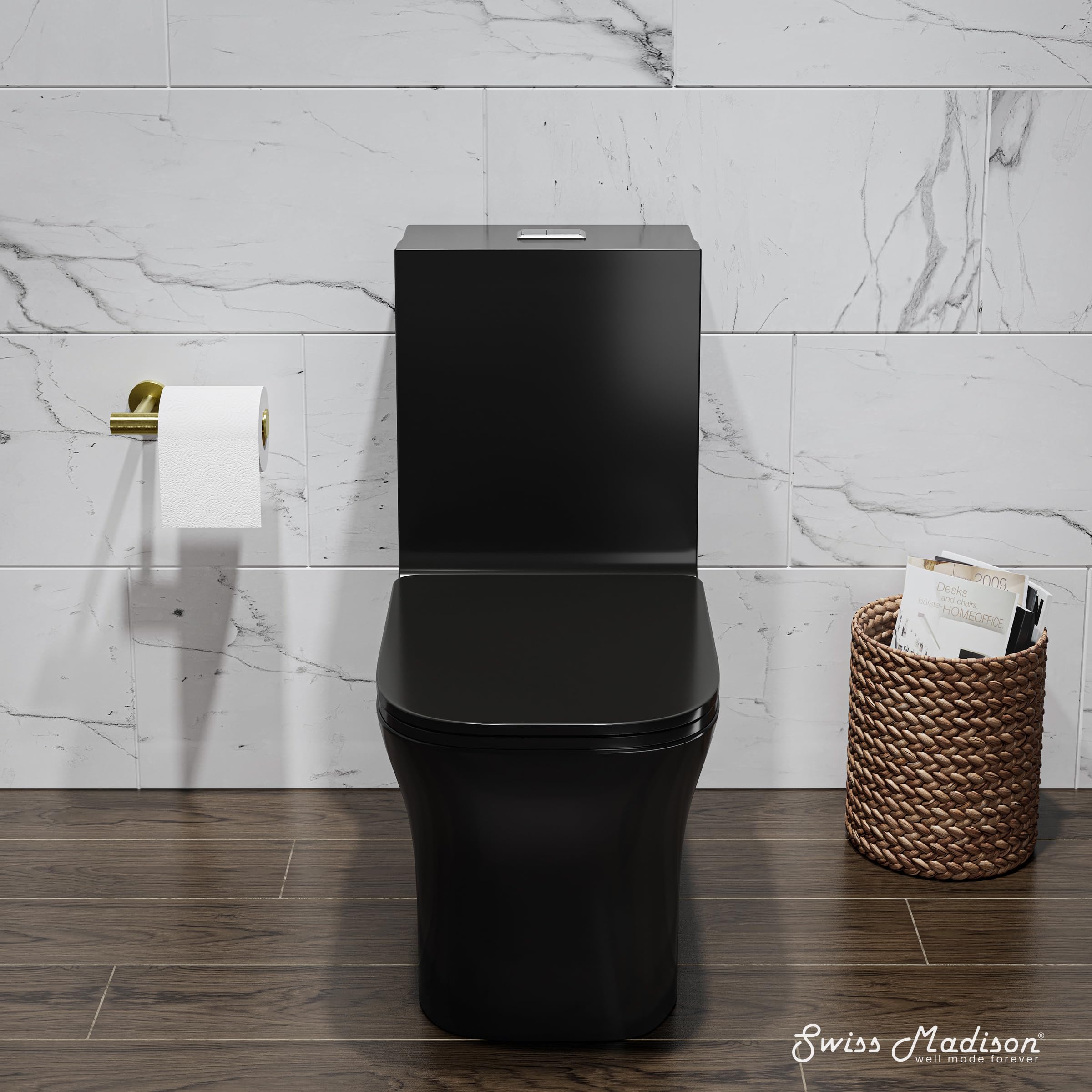 Concorde One Piece Square Toilet with Dual Flush 1.1/1.6 GPF - Glossy Black Modern Water-Saving Bathroom Fixture for Home & Commercial Use
