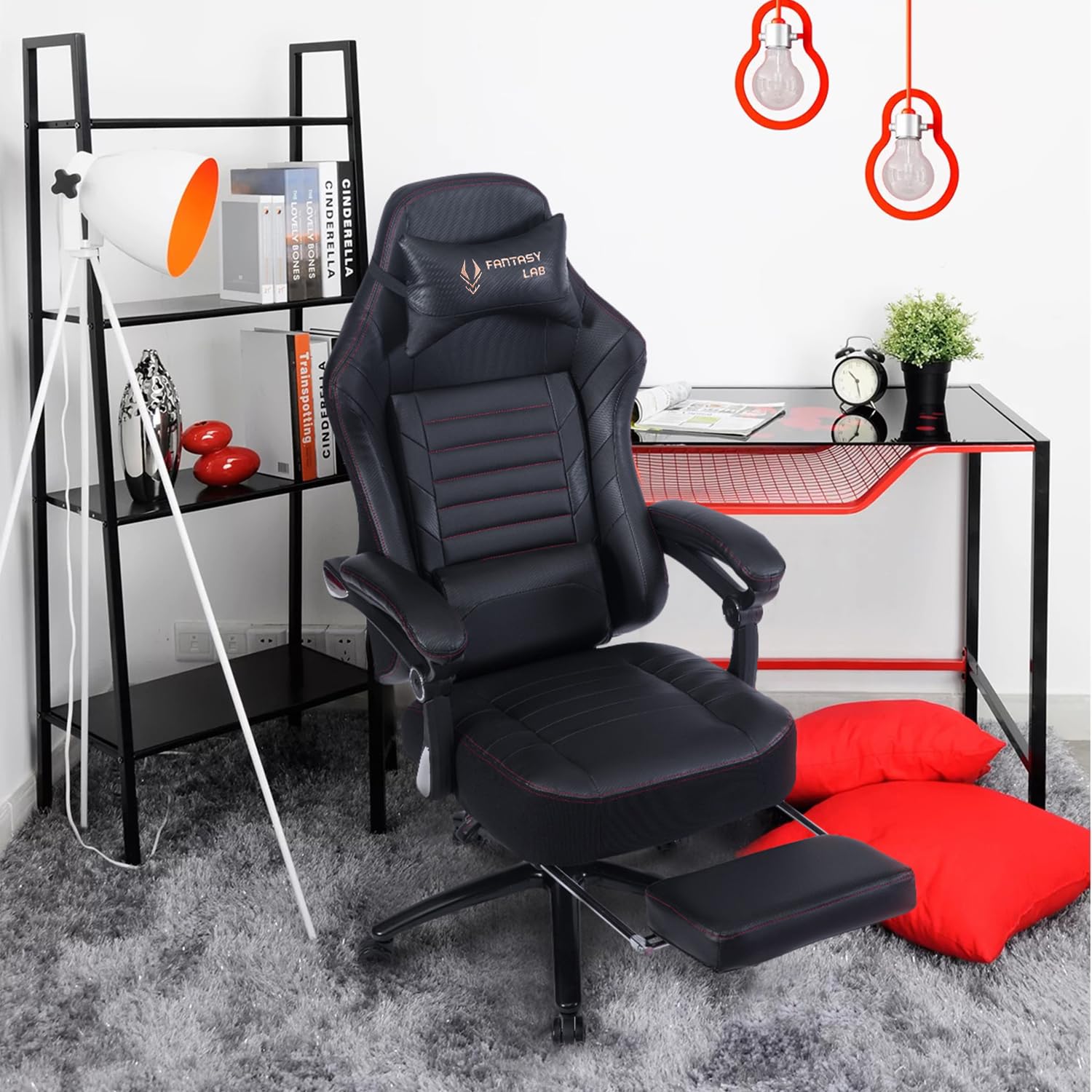 Fantasylab Big and Tall Gaming Chair 400lb Capacity with Footrest & Massage - Memory Foam Seat, Adjustable Tilt Back & Armrests - Ergonomic Office Chair for Heavy Adults - Perfect for Gaming, Working & Relaxing at Home