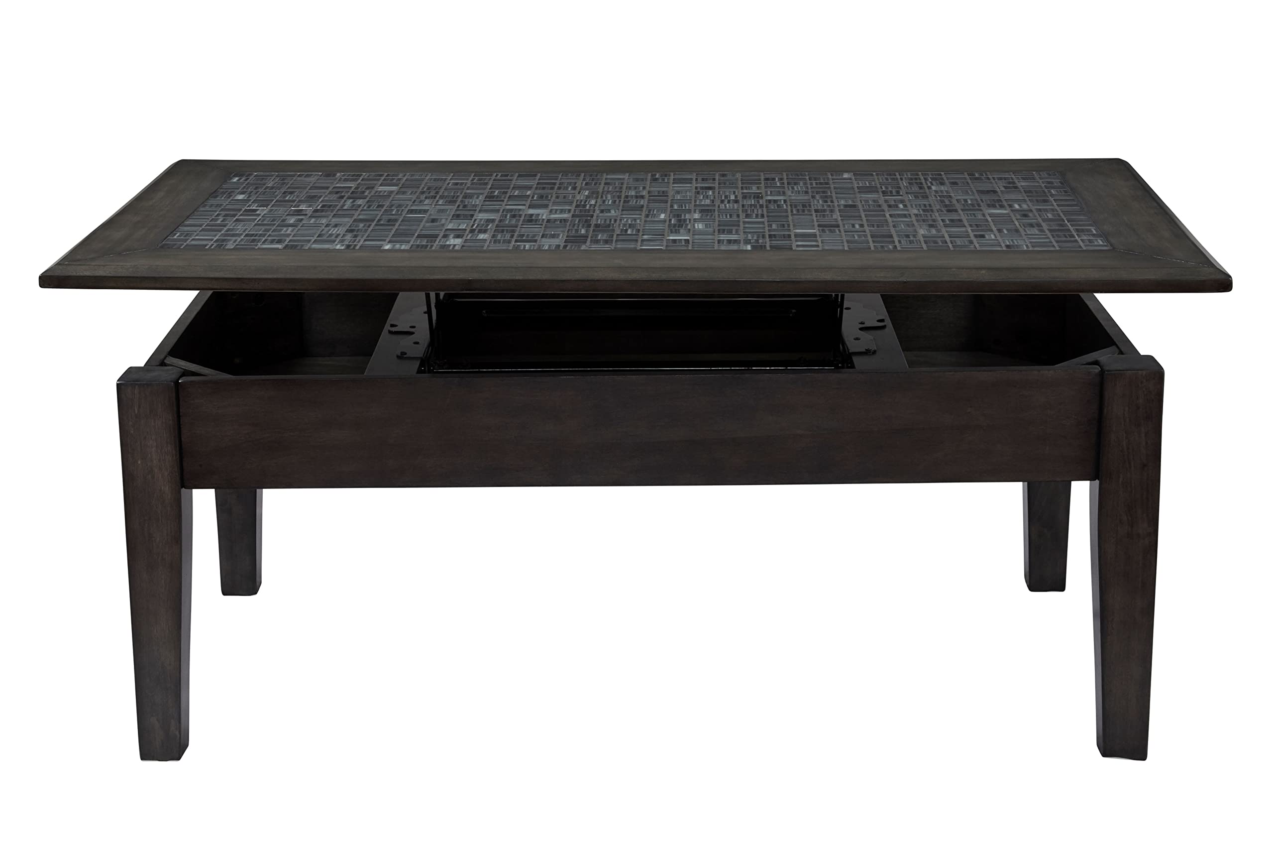 Jofran Grey Mosaic Lift Top Coffee Table with Storage - Modern Nesting Ottoman for Living Room, Bedroom & Small Spaces - Perfect for Remote Work, TV Snacking & Extra Seating