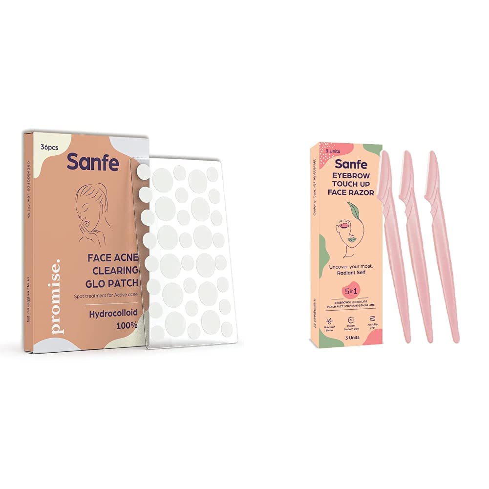 Sanfe Promise Face Acne Patch (36 Count) & Reusable Eyebrow Razor for Women (3 Pack) - Gentle Pimple Treatment & Facial Hair Remover for Smooth Skin - Perfect for Travel & Daily Skincare Routine