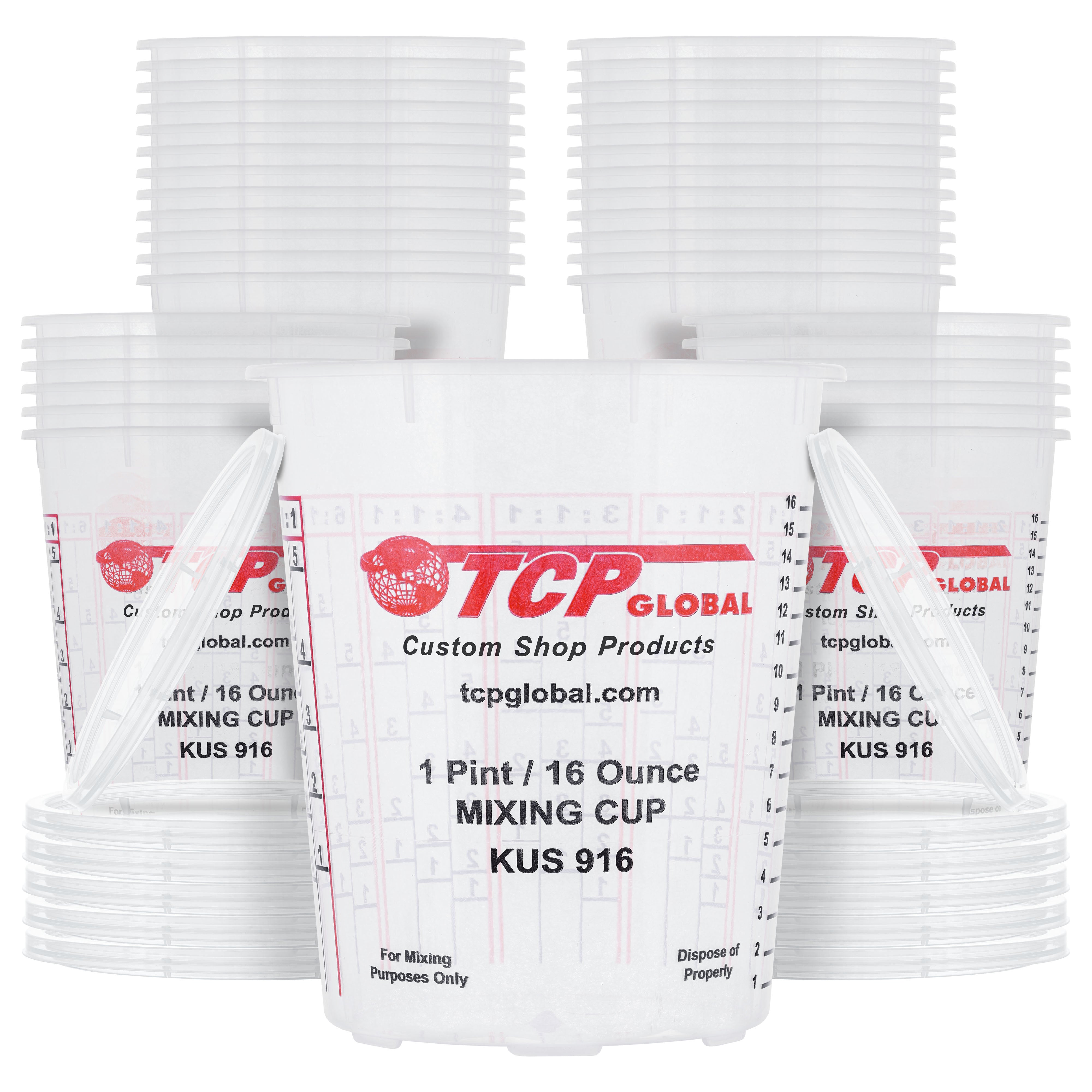 16oz Paint Mixing Cups (Pack of 36) - Disposable & Reusable Plastic Measuring Cups for Automotive Paint, Epoxy Resin, Acrylic Arts & Crafts - Graduated with Mixing Ratios - Perfect for DIY Projects, Home Renovations & Professional Painting