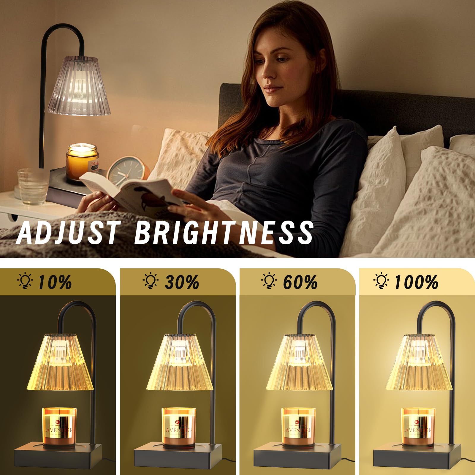 Electric Candle Warmer Lamp with 2 Bulbs & Dimmable Wax Melter - Adjustable Candle Heater for Small & Large Jars - Black Home Decor for Living Room, Bedroom & Office Aromatherapy