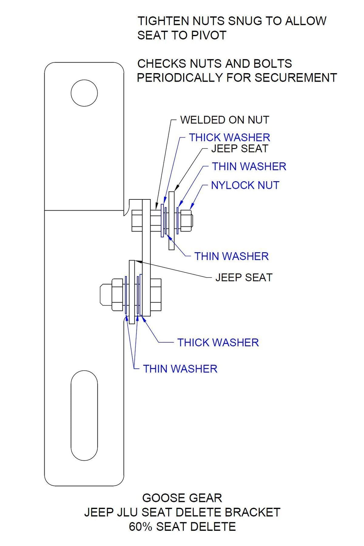Jeep JLU Seat Delete Bracket (2018-2023) - 60% More Cargo Space | Perfect for Off-Roading, Camping & Gear Storage