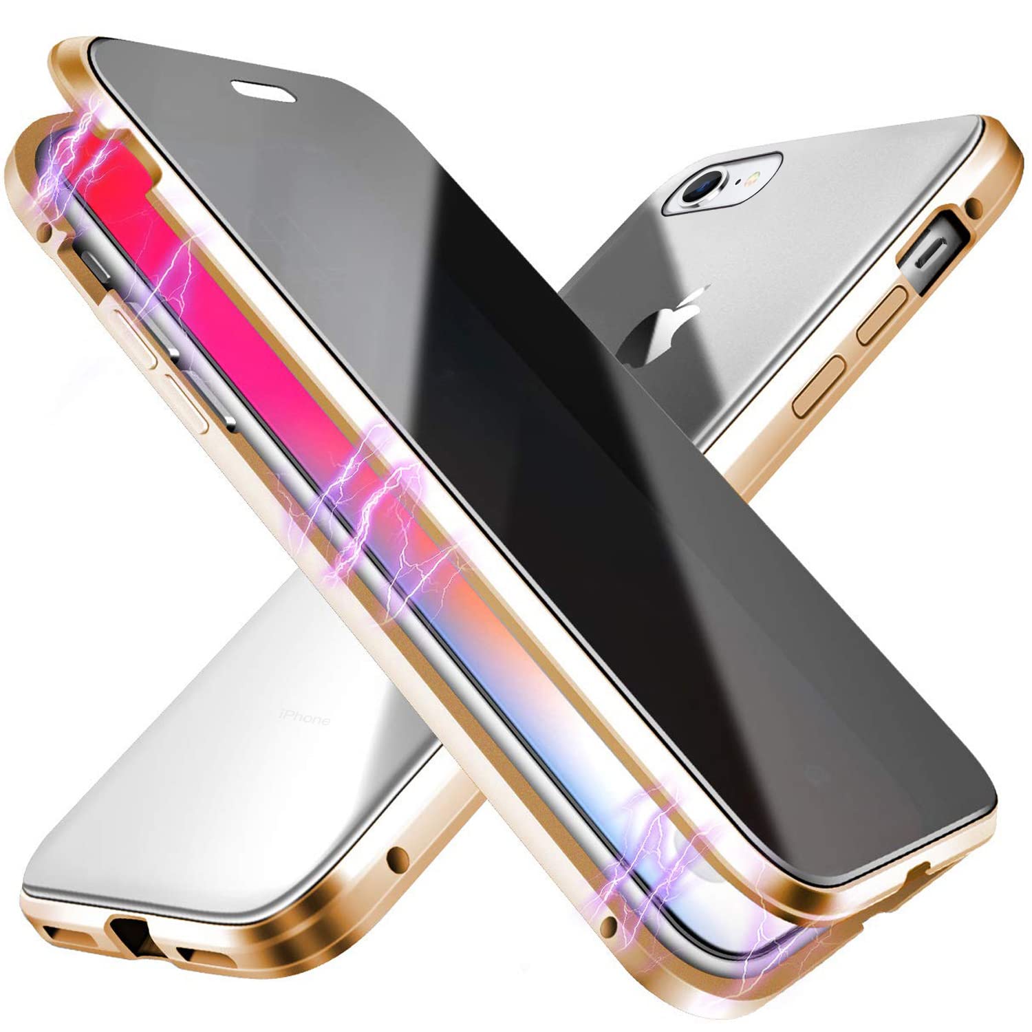 Anti-Spy Magnetic Privacy Case for iPhone 7/8/SE (2020/2022) - Gold | Anti-Peep Clear Back Metal Bumper Phone Cover | Perfect for Office, Travel & Secure Screen Protection
