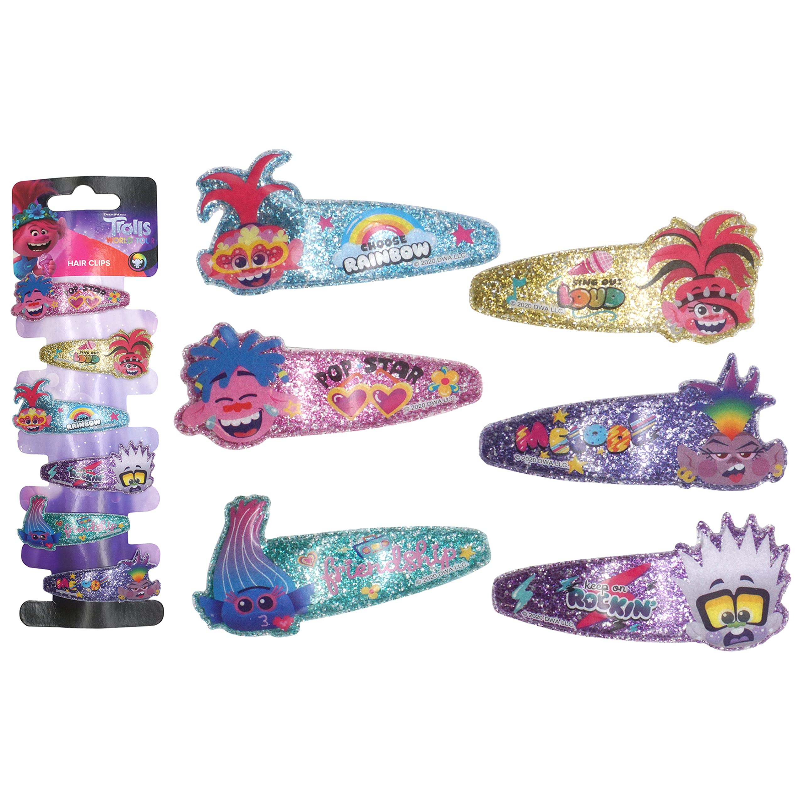 6-Pack Trolls Glitter Snap Hair Clips for Kids - Snag-Free Metal Barrettes, Non-Slip Hair Grips (5cm) - Perfect for Christmas Gifts, Birthday Parties & School Hair Accessories