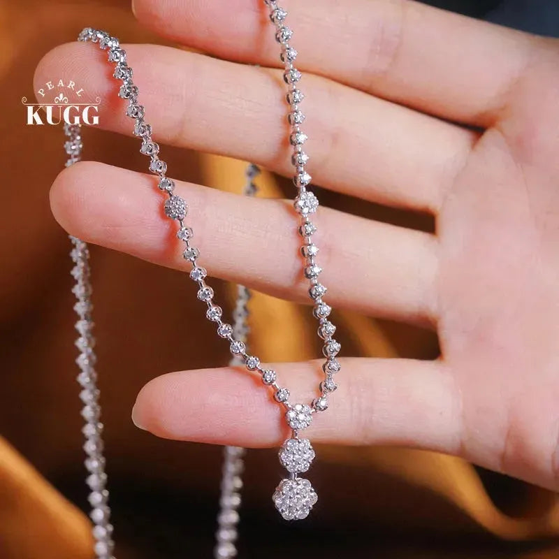 18K White Gold Diamond Necklace for Women - 2.8 Carat Natural Diamond Flower Pendant Wedding Jewelry | Elegant Gift for Anniversary, Valentine's Day & Special Occasions