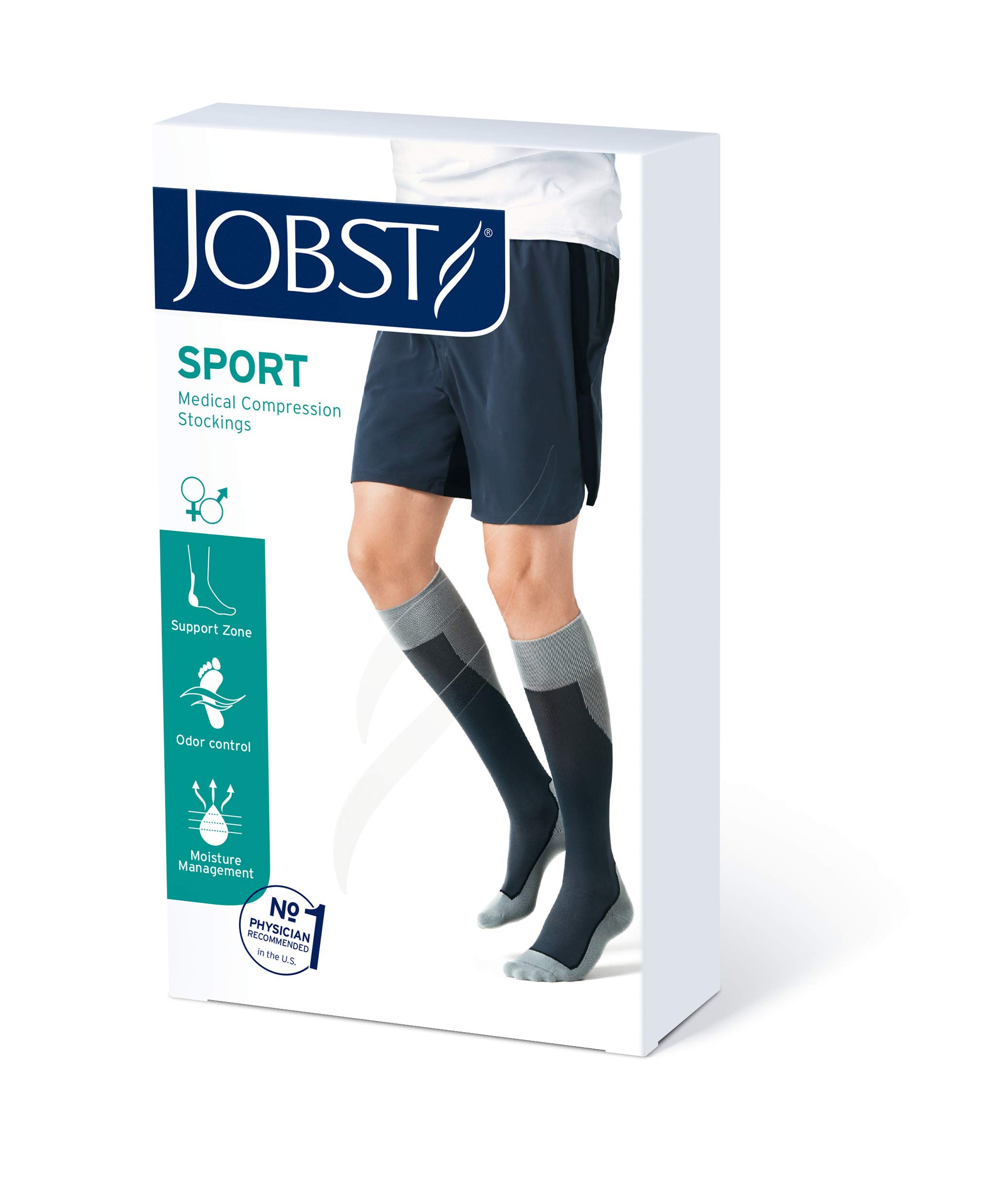JOBST Sport Compression Socks 20-30 mmHg Knee High X-Large Black Grey - Athletic Support for Running, Travel & Recovery