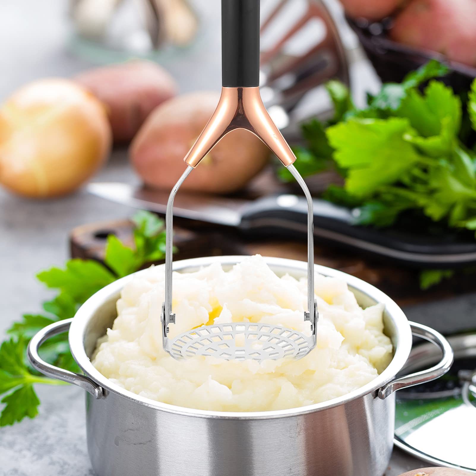 Premium Stainless Steel Potato Masher & Ricer - Heavy Duty Manual Potato Presser for Smooth Mashed Potatoes, Vegetables & Fruits - Ideal for Home Cooking, Baking & Meal Prep